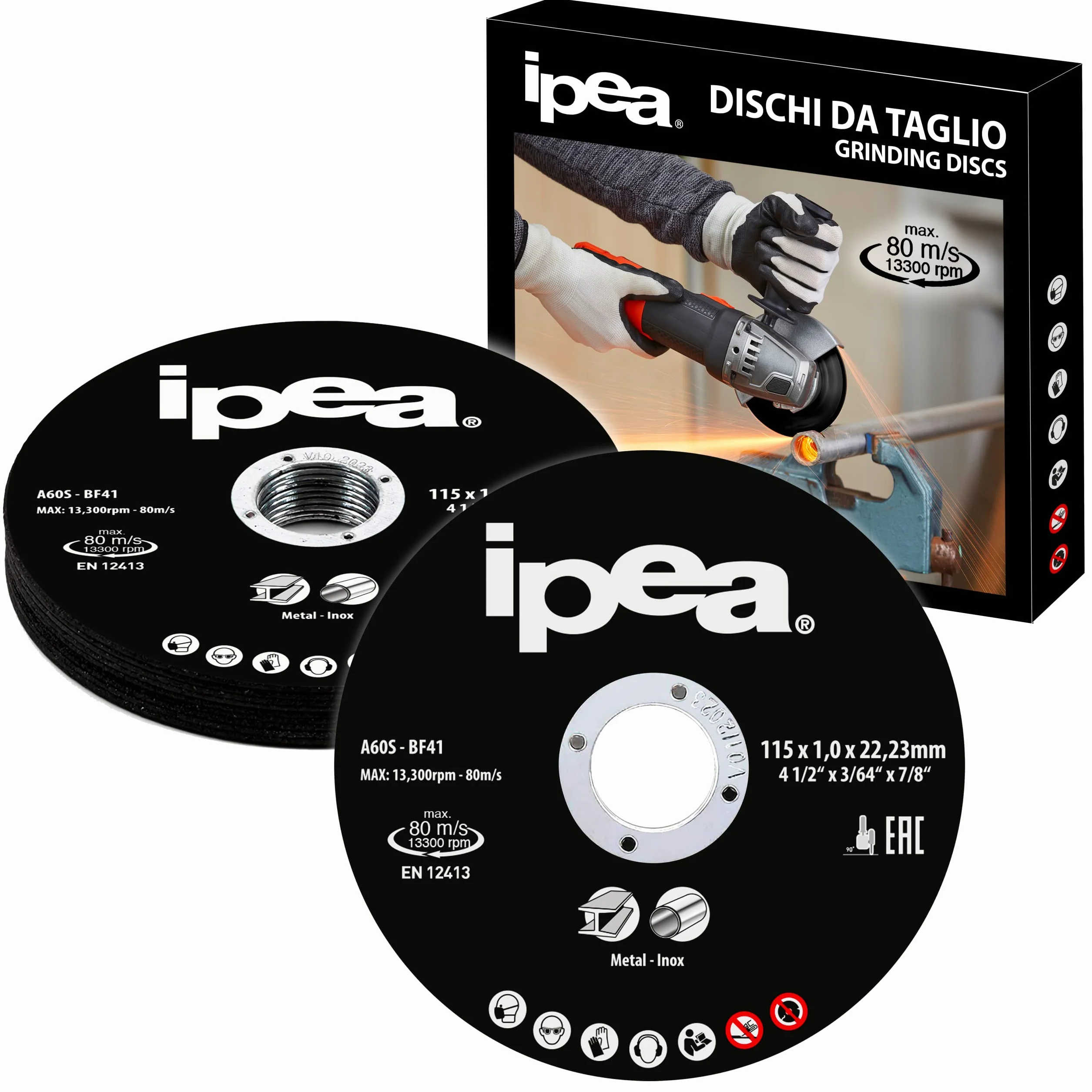 IPEA Dischi da Taglio in Metallo e Acciaio Inossidabile - 10 Pezzi - Disco per Smerigliatrice Angolare e Flessibile - Lame da Taglio per Metallo, Ferro, Alluminio - Misure 115 x 1 x 22 mm