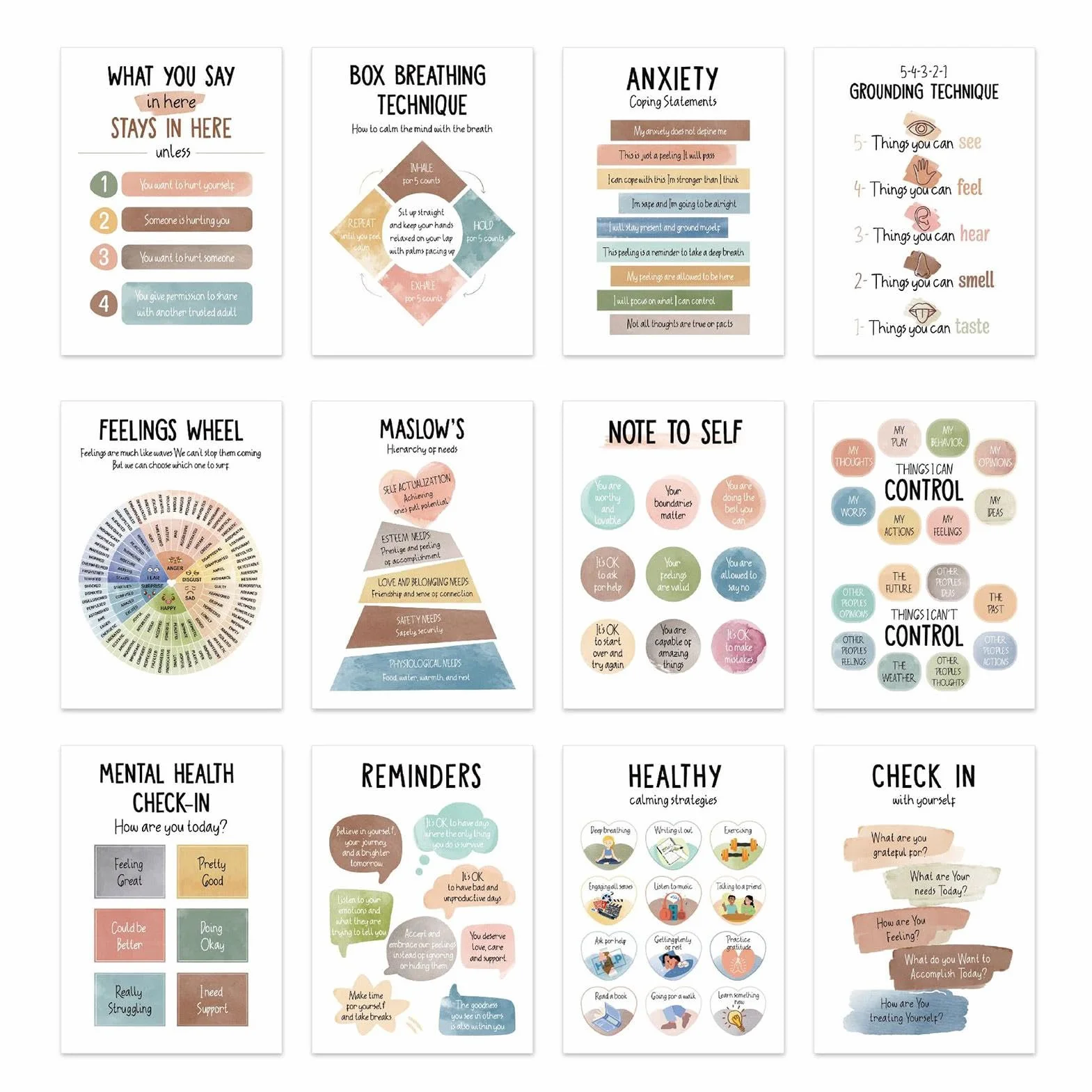 Poster D'angolo Calmante, Poster Dei Sentimenti Di Classe - 12X Forniture Per La Regolazione Emotiva, D'angolo, D'angolo Calmanti Per Bambini, Grafici Di Emozioni