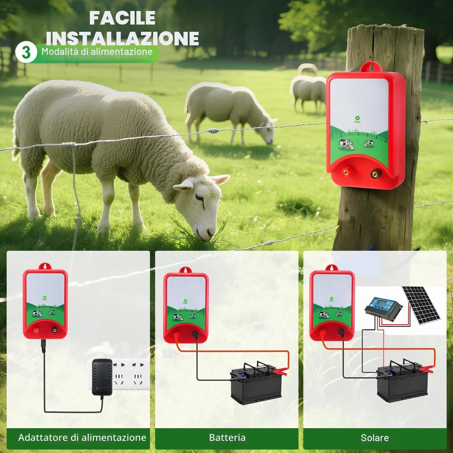 Elettrificatore Per Recinto Elettrico 10Km 12V 1.5J Per Animali Cane Cinghiale Cavalli Pecore