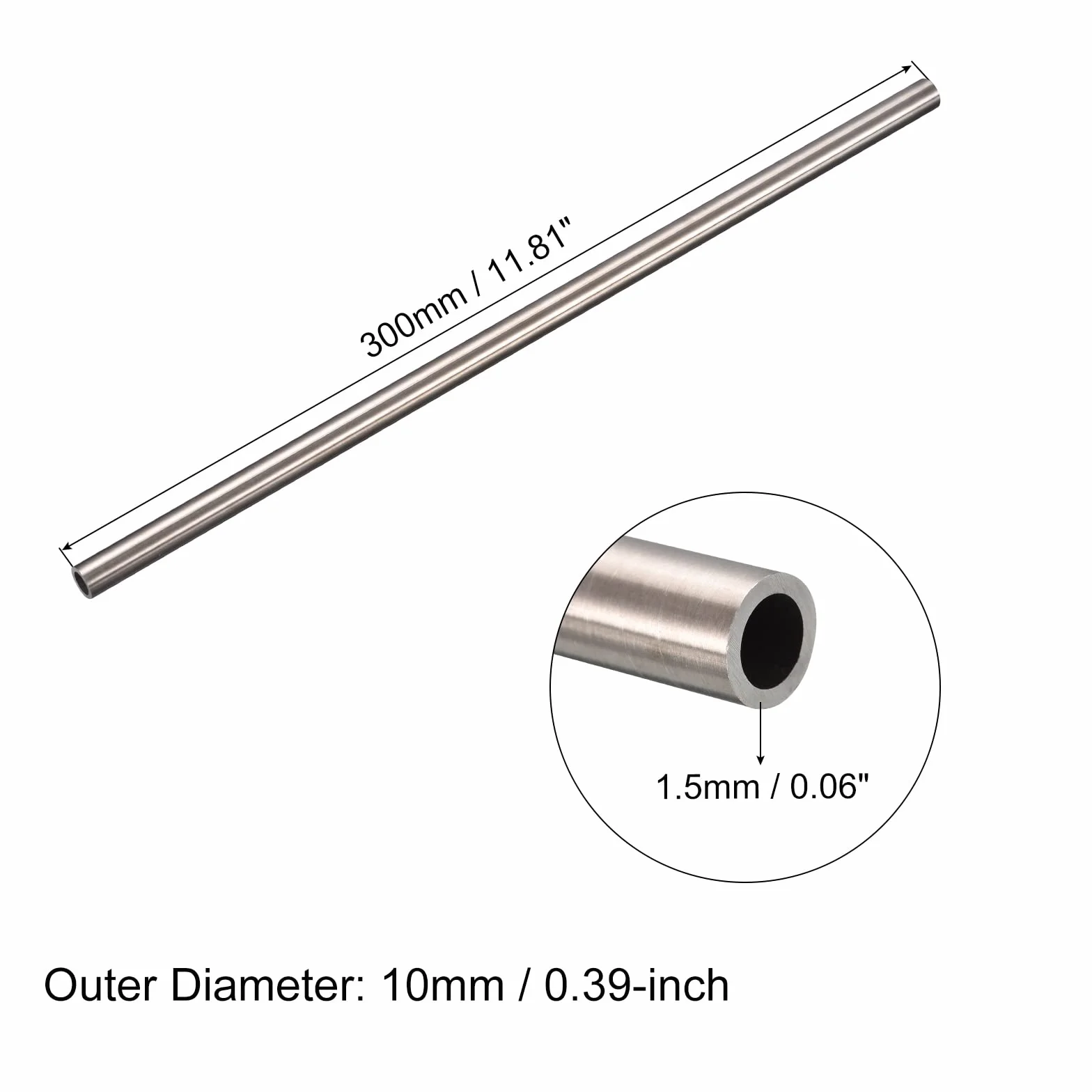 QUARKZMAN 30cm Tubo Acciaio Inox 304 OD 10mm x 1,5mm Spessore Parete