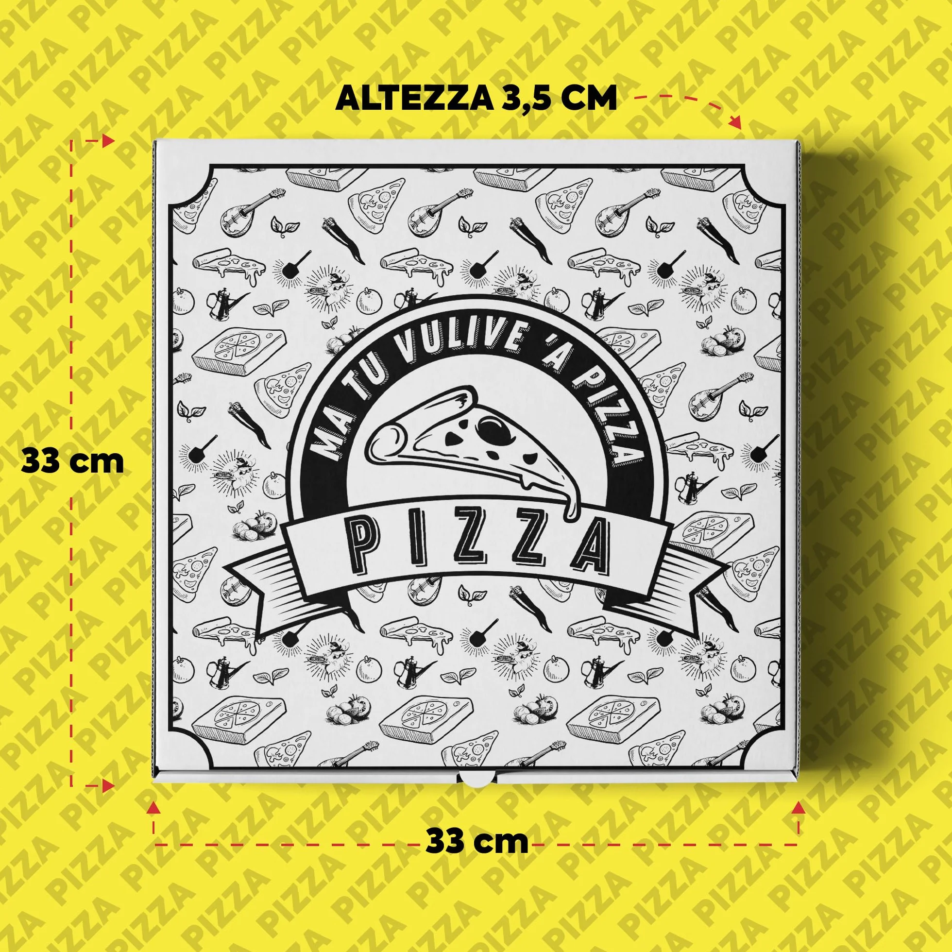 Cartone Pizza Termico 33x33x3,5 cm con Interno in PET per Pizzerie e Asporto