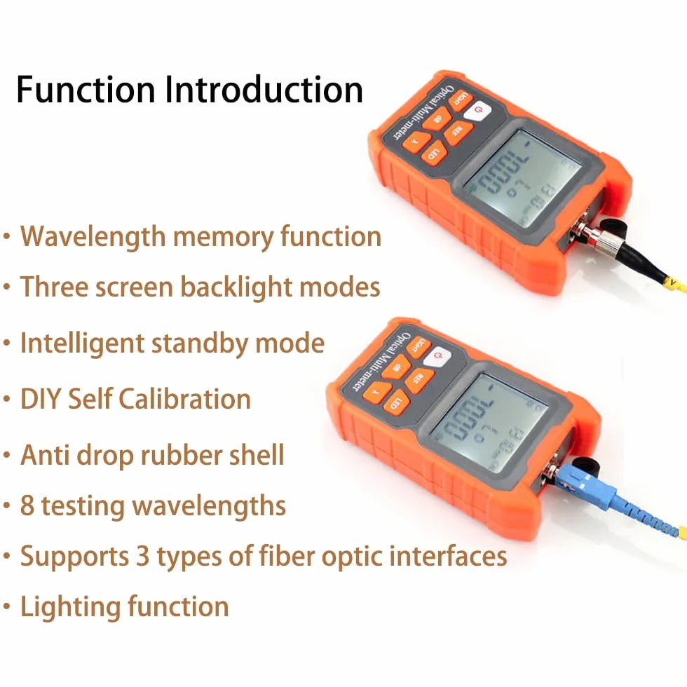 Misuratore di potenza in fibra ottica FTTH -70 dBm a +6 dBm, Tester cavo portatile FC/SC/ST interfaccia universale, 8 lunghezze d'onda