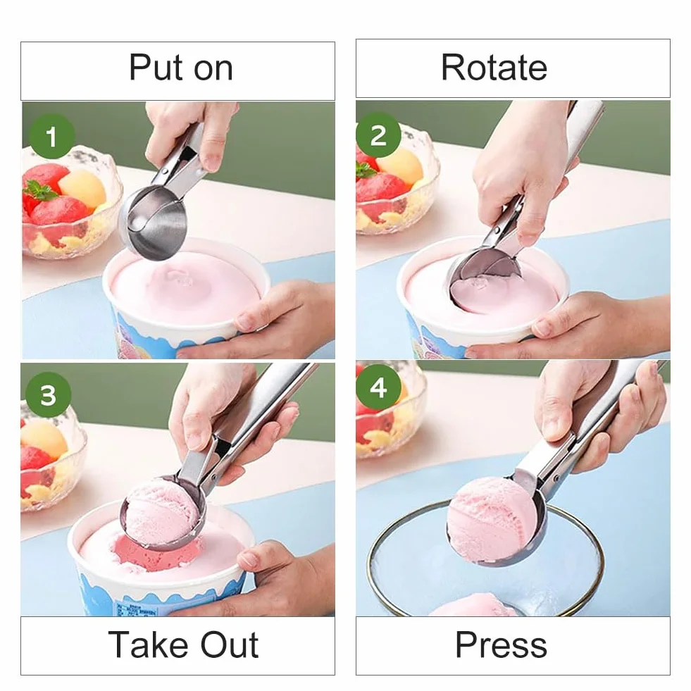 Porzionatore per Gelato 4.8cm,Cucchiaio Porzionatore Paletta,Cucchiaio per Gelato in Acciaio Inox,Con 18cm Bastoncini per Cocktail,Per Palla Gelato,Polpette Di Carne,Palla Melone,Cottura