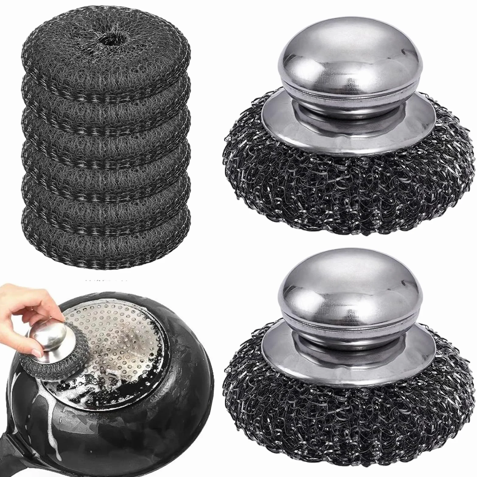 8 Pcs paglietta acciaio, Paglietta Acciaio con Maniglia Spugna Piatti Filo D'acciaio Riutilizzabile Spugnette Cucina Inossidabile Spugne Cucina Metallo per Pulisci Piatti, Pentole, Lavello