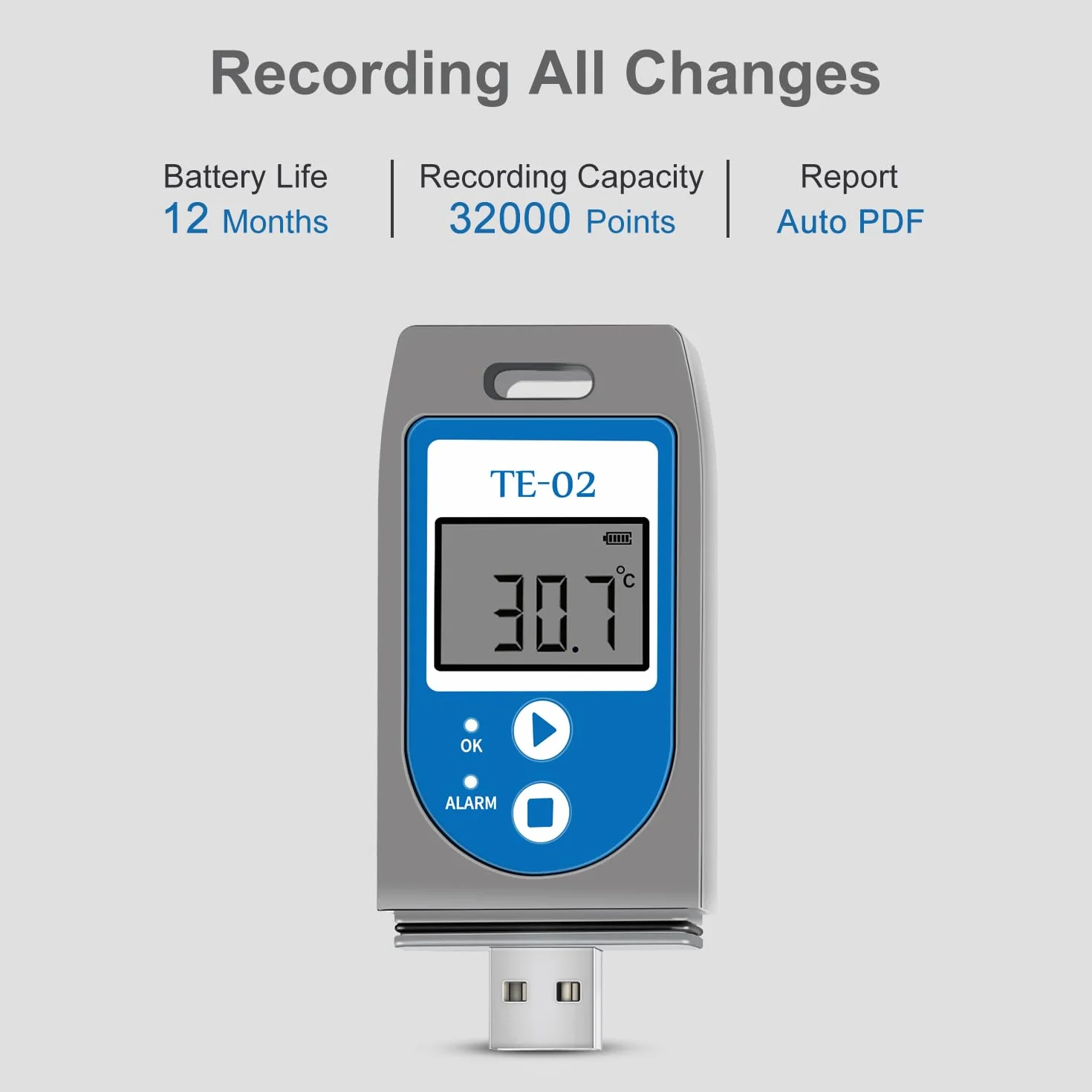 ThermElc TE‑02 Data Logger Registratore Di Temperatura con Certificato Di Calibrazione PDF CSV