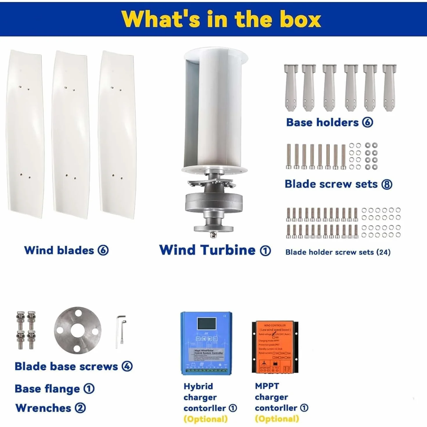 6000W Kit Generatore Eolico Verticale Domestico da, 24V 48V 220V Senza Nucleo, a Bbassa Velocità, con Controller per Imbarcazioni, Camper, Abitazioni