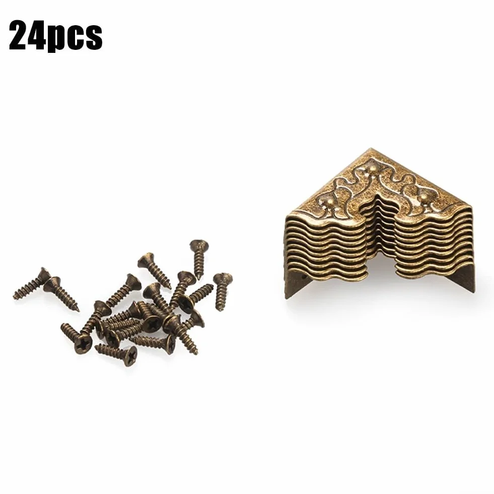 Protezioni angolari in metallo bronzo anticato/argento/oro per mobili in legno, scatole di gioielli e custodie artigianali - 24 pezzi in ferro da scrivania per bordi con 4 (bronzo antico)