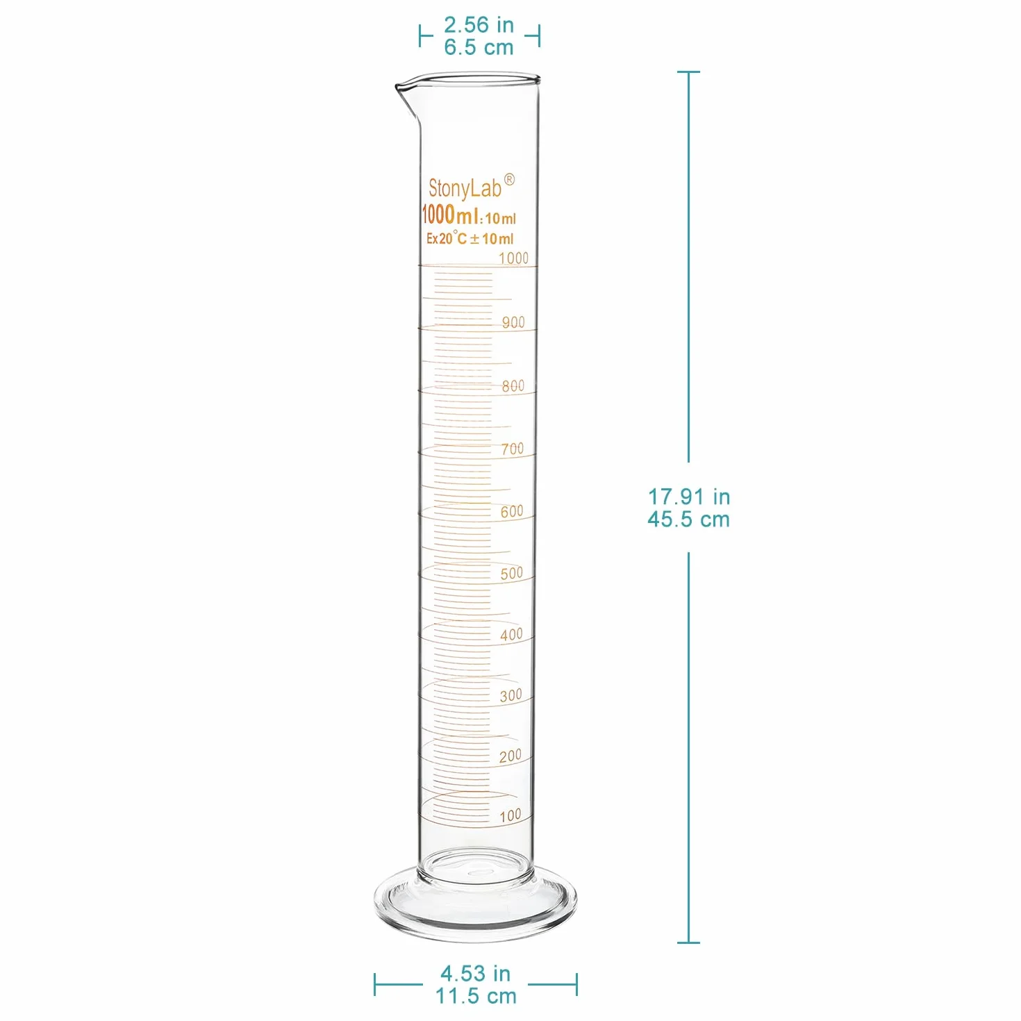 Graduated Cylinder Vetro Borosilicato 1000 ml, Cilindro Graduato Vetro Pesante