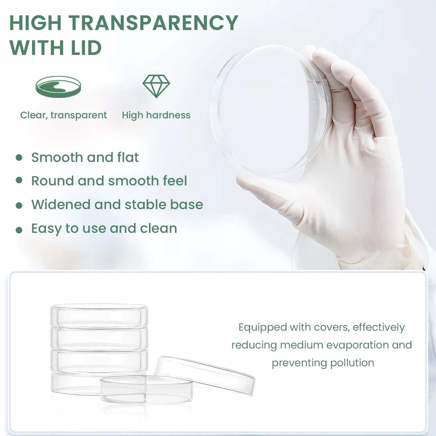 Huanyu 60mm Piastre Petri con coperchio 5 pezzi Piastra Petri in vetro ad alto contenuto di borosilicato Piastra per colture batteriche per muffe Laboratorio scolastico Esperimenti scientifici