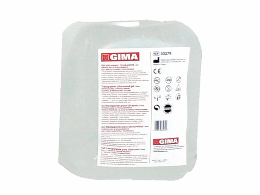 Gima - Gel trasparente ad ultrasuoni, ipoallergenico e idrosolubile, senza sali, formaldeide e profumi, (1x5L), 33279