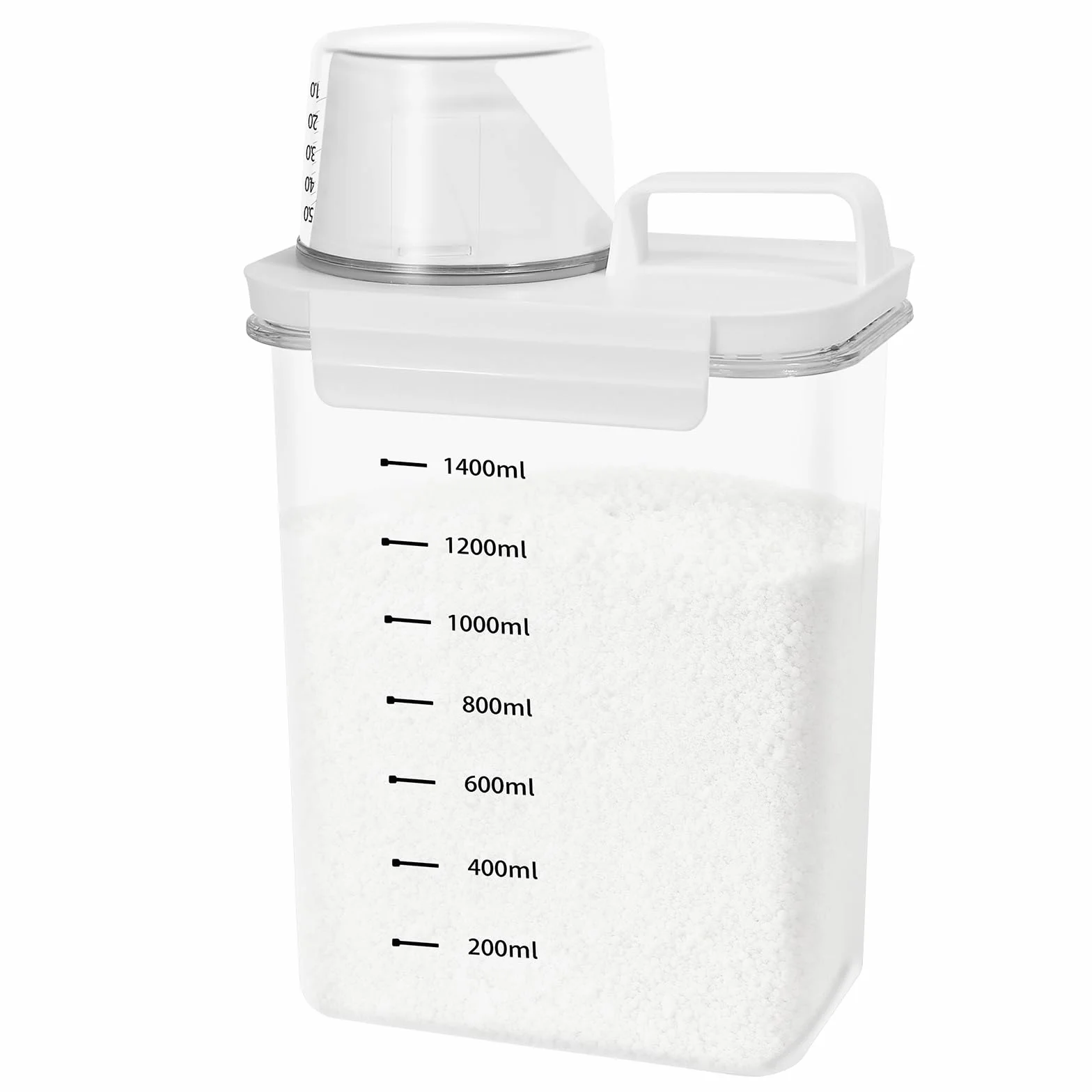 Zorplex 1800 ml Dispenser Detersivo con Misurino, Contenitori Ermetici Trasparenti per Detersivo in Polvere e Liquido, Scatole Salvaspazio Multifunzione per Bucato, Cereali, Zucchero e Alimenti Secch