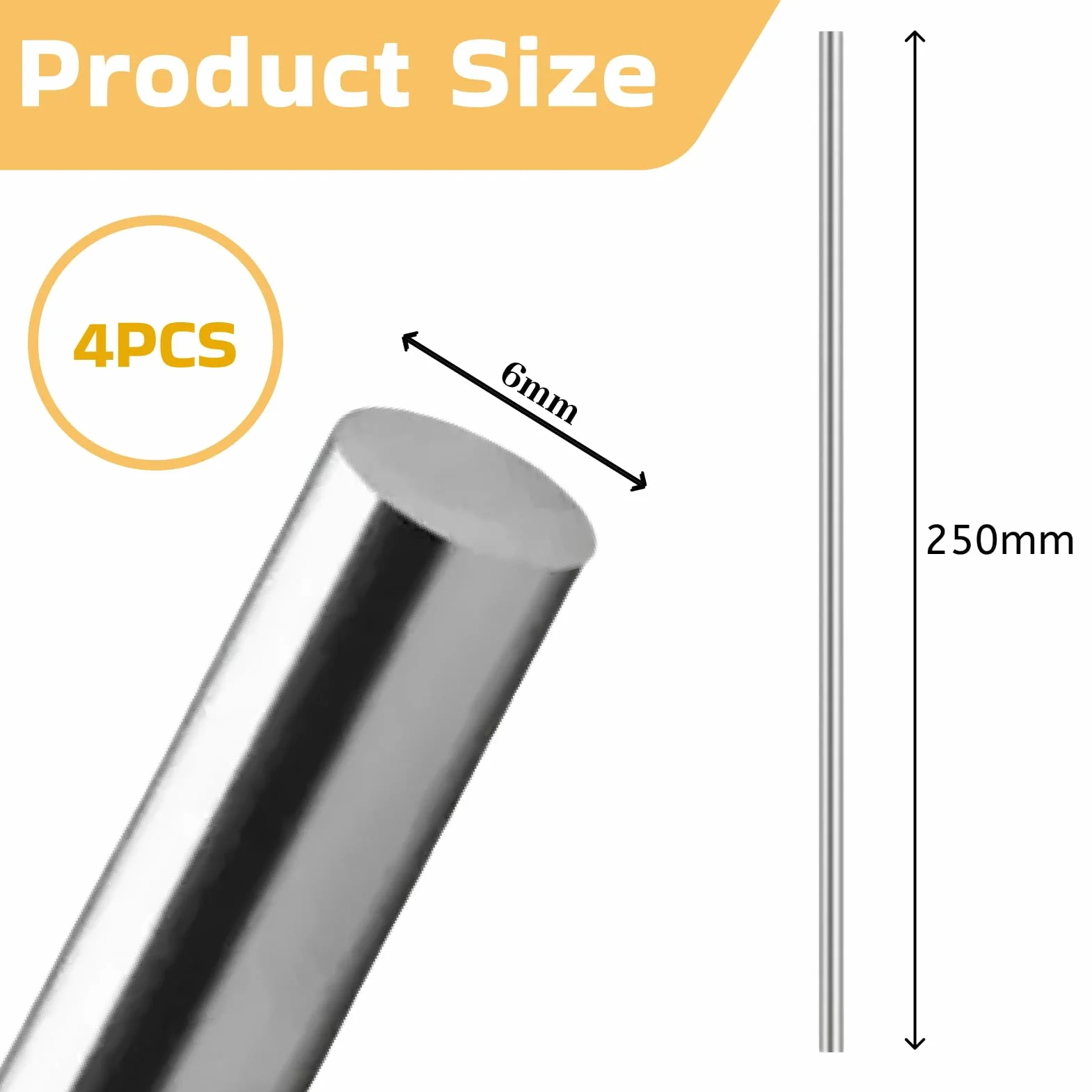 Aste Rotonde In Acciaio Inox 6mm, Tondino Acciaio Inox 304 Barre In Metallo Solido 6x250mm, 4 Pezzi