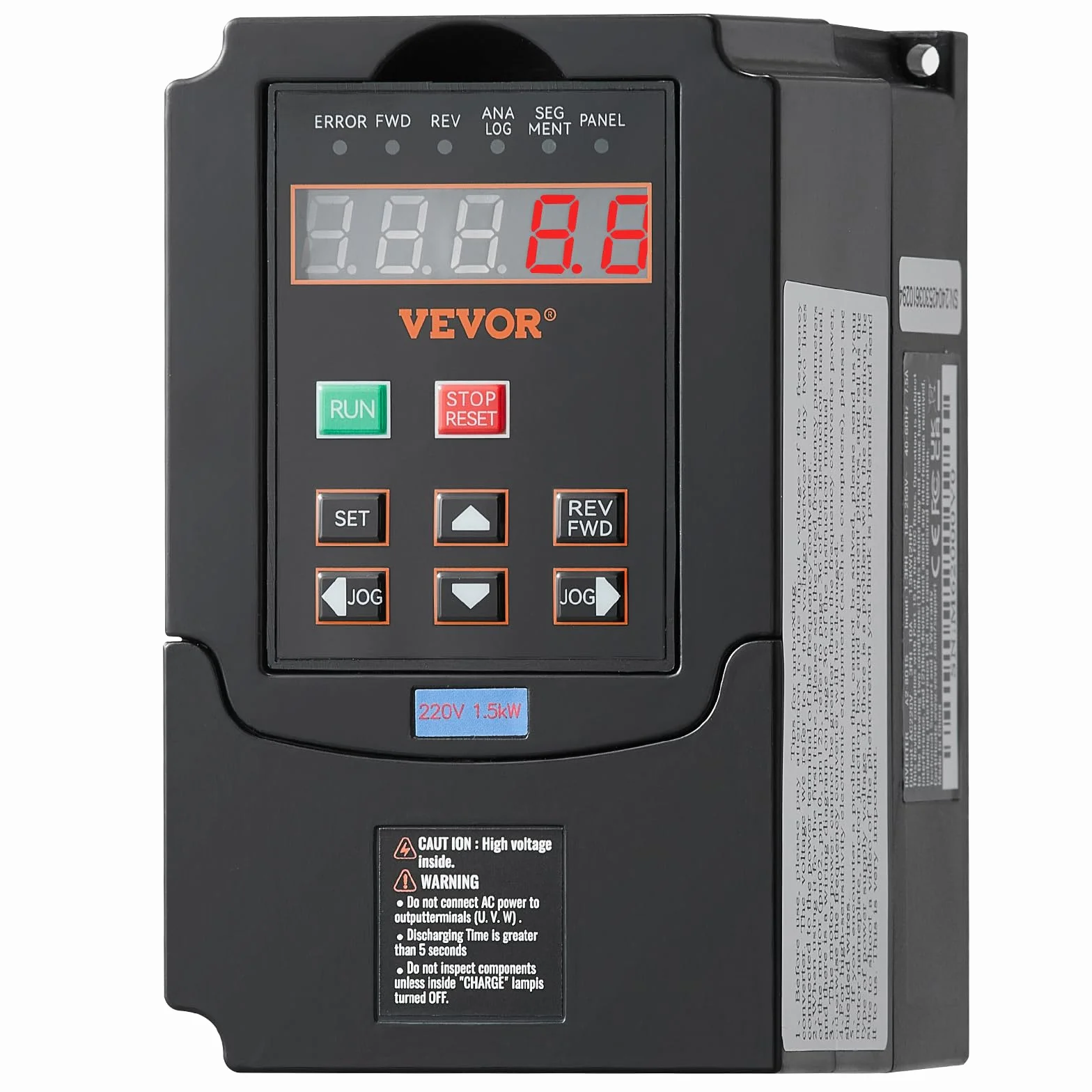 VEVOR VFD 2PS, 1,5KW, 7,5A, Ingresso 220 V Monofase Trifase a Uscita 220 V Trifase Azionamento a Frequenza Variabile, Ingresso 40-60 Hz, Uscita 0-400 Hz VFD per Controllo Velocità CNC Motore Mandrino