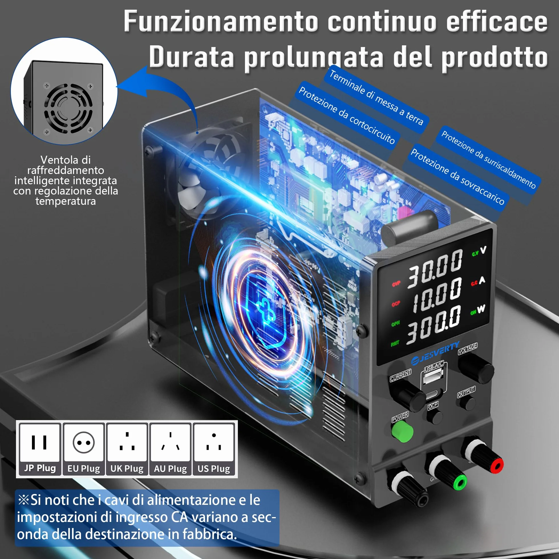 Alimentatore da banco regolabile 0-30V 0-10A SPS-3010M con ricarica rapida USB Type-C 20W