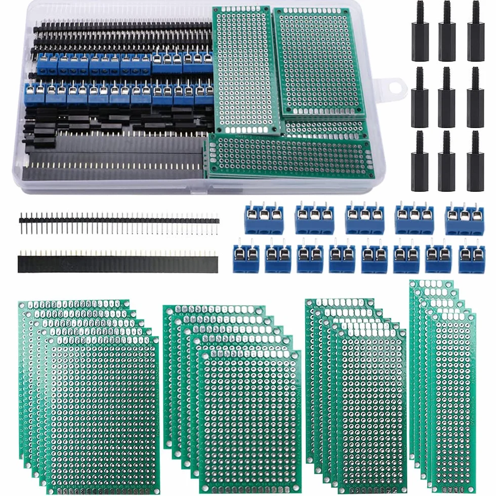 VooGenzek 75 Pezzi Kit di schede PCB, include 20 Pezzi una Scheda PCB a Doppia Faccia, 20 Pezzi Connettori Maschio/Femmina, 15 Pezzi 2/3 Pin Terminale a Vite, 20 Pezzi Colonna in Nylon