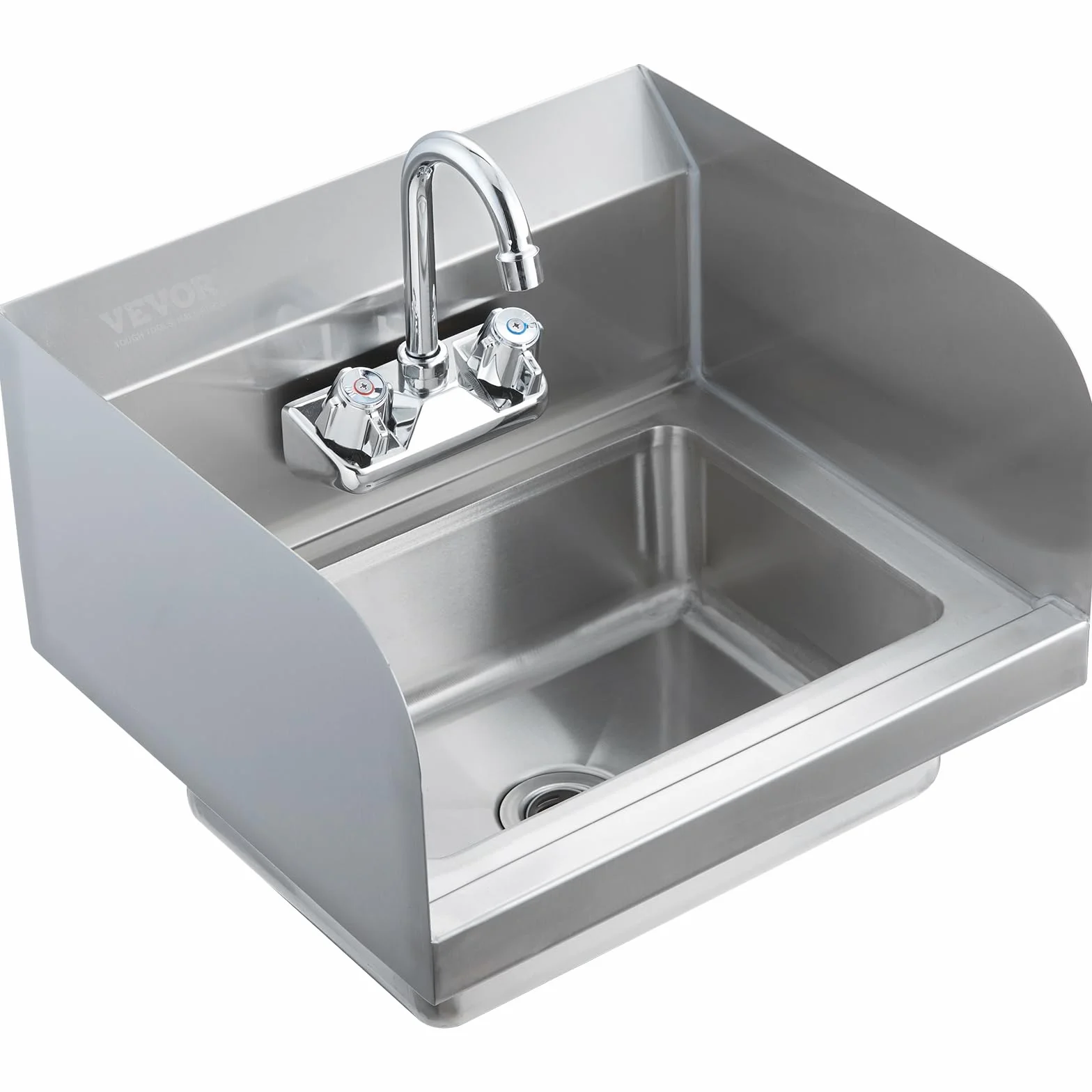 VEVOR Lavello Commerciale con Rubinetto e Splash Laterale, Lavello in Acciaio Inossidabile NSF Lavabo per Montaggio a Parete per Ristorante, Cucina, Bar, Garage e Casa, 17x12,8 Pollici