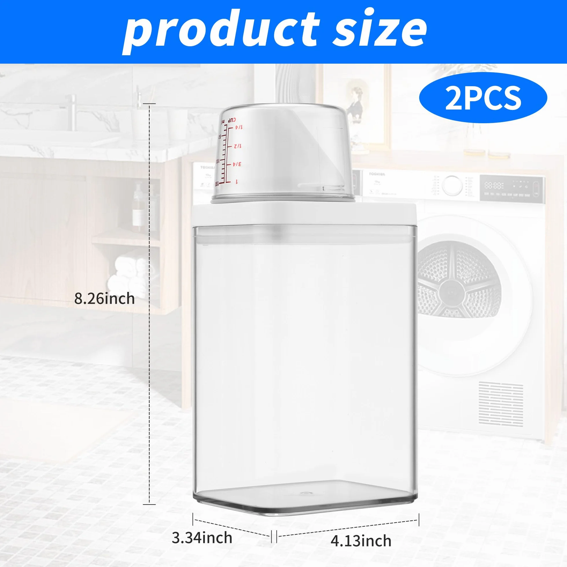 2 Pezzi 1100 ml Dispenser Detersivo Lavatrice,Dosatore Detersivo Lavatrice con Misurino, Contenitore per Detersivo in Polvere,Può essere utilizzato per conservare detersivi, riso, cereali, ecc