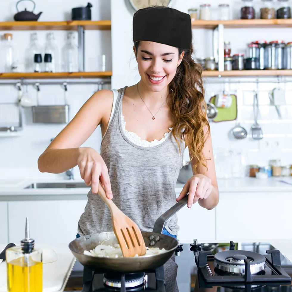 Cappelli da Cuoco 4 Pezzi Berretto da Chef Regolabile Nero Striscia per Adulti Lavoro Ristorante