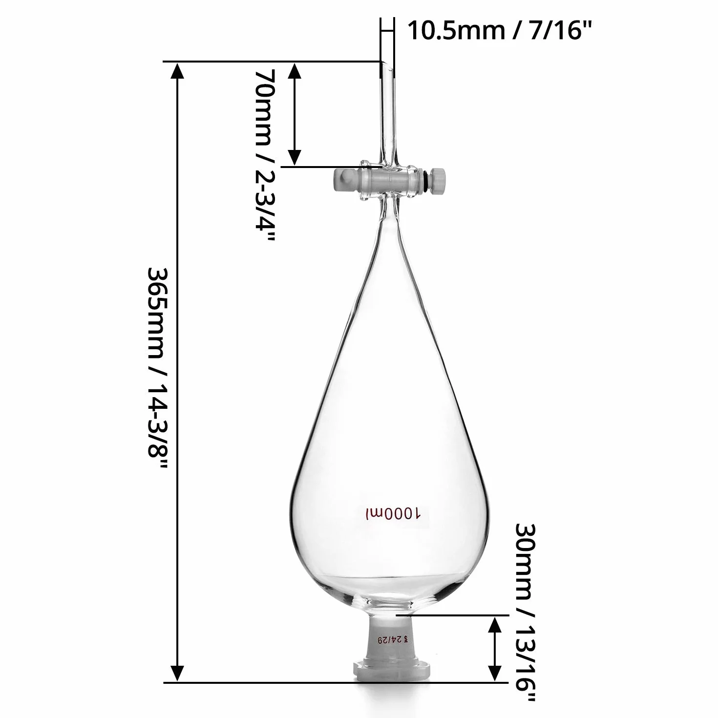 QWORK® Imbuto Separatore Conico in Vetro Borosilicato con giunti 24/29 e Rubinetto di Chiusura in in PTFE, Separatory Funnel Imbuto da Laboratorio - 1000ml