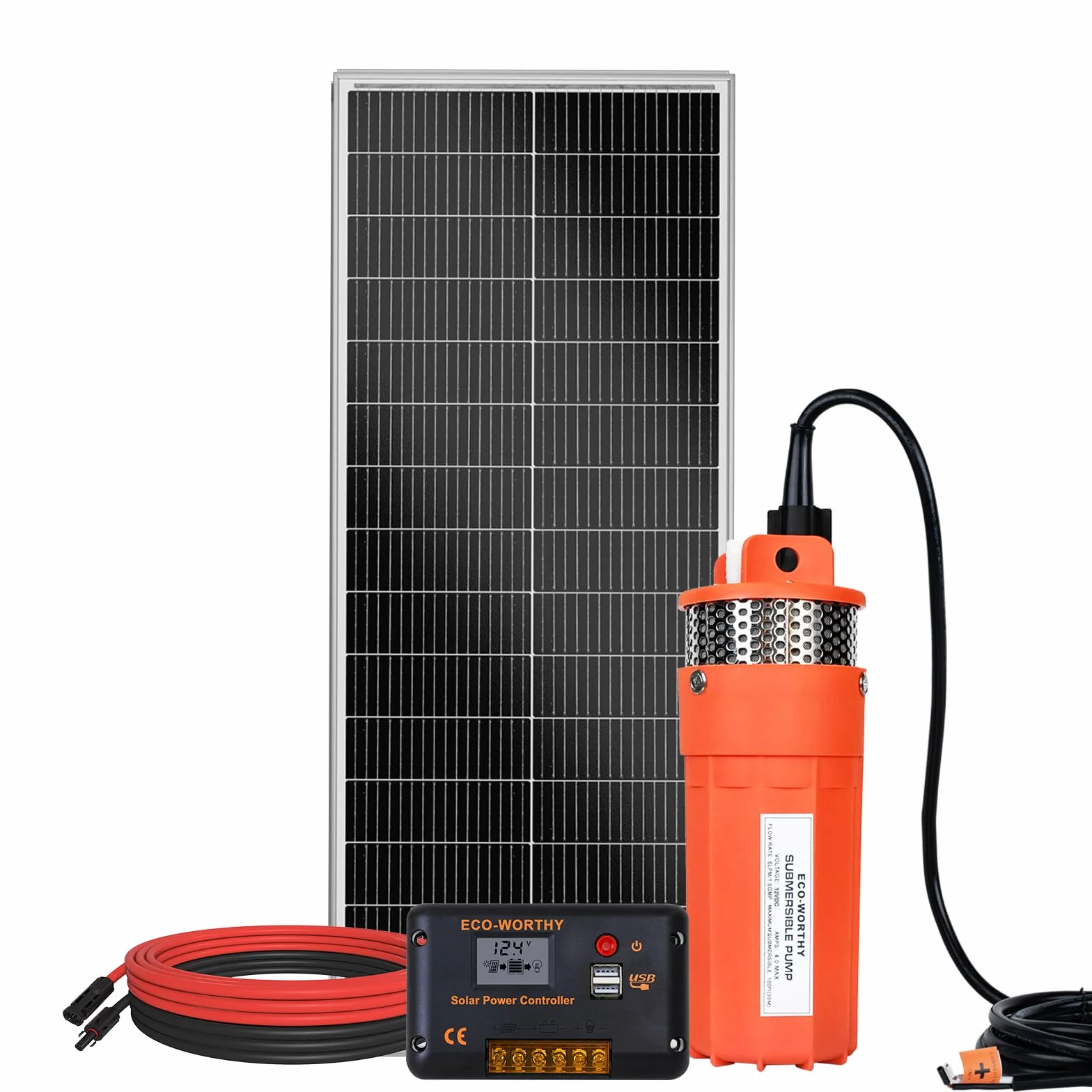 DCHOUSE Pompa Acqua Solare per Pozzo Profondo 12V, Pompa Sommergibile in Acciaio Inox, 100W con Pannello Solare 100W, Basso Rumore e Alto Flusso, per Irrigazione