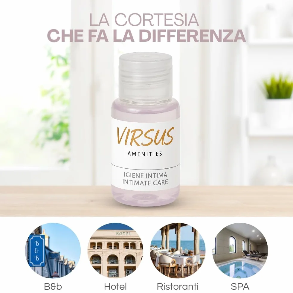 Virsus Flaconi Igiene Intima 20 ml, Flaconcini con Tappo Richiudibile per Hotel B&B Linea Cortesia 50 pezzi