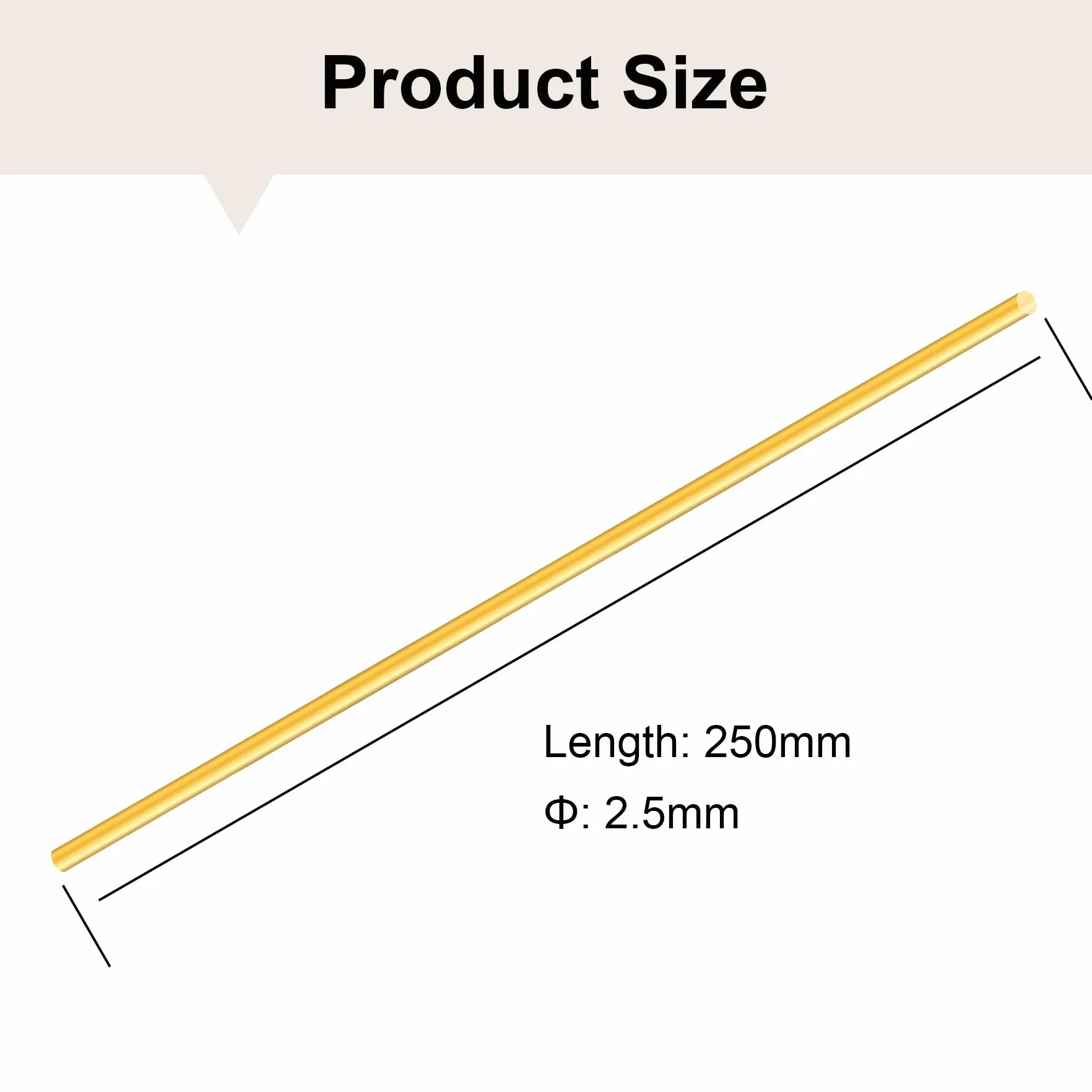 Barra di Ottone 2,5 mm x 250 mm, Barre Tonde in Metallo per Modelli RC, 5 Pezzi