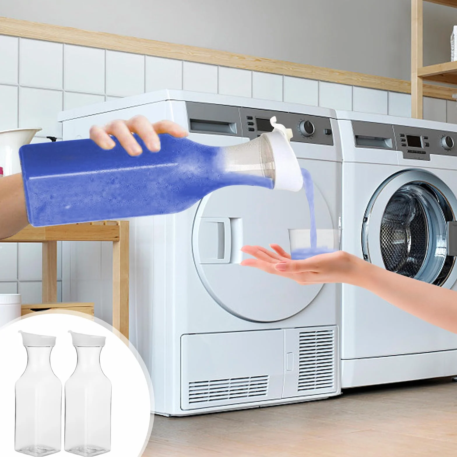 Dispenser Detersivo Lavatrice: WIYETY 2 Pezzi 1,5L Contenitore Detersivo Polvere, Distributore di Detersivo per Detersivo in Polvere, Può Essere Utilizzato Anche per Alimenti come Succhi