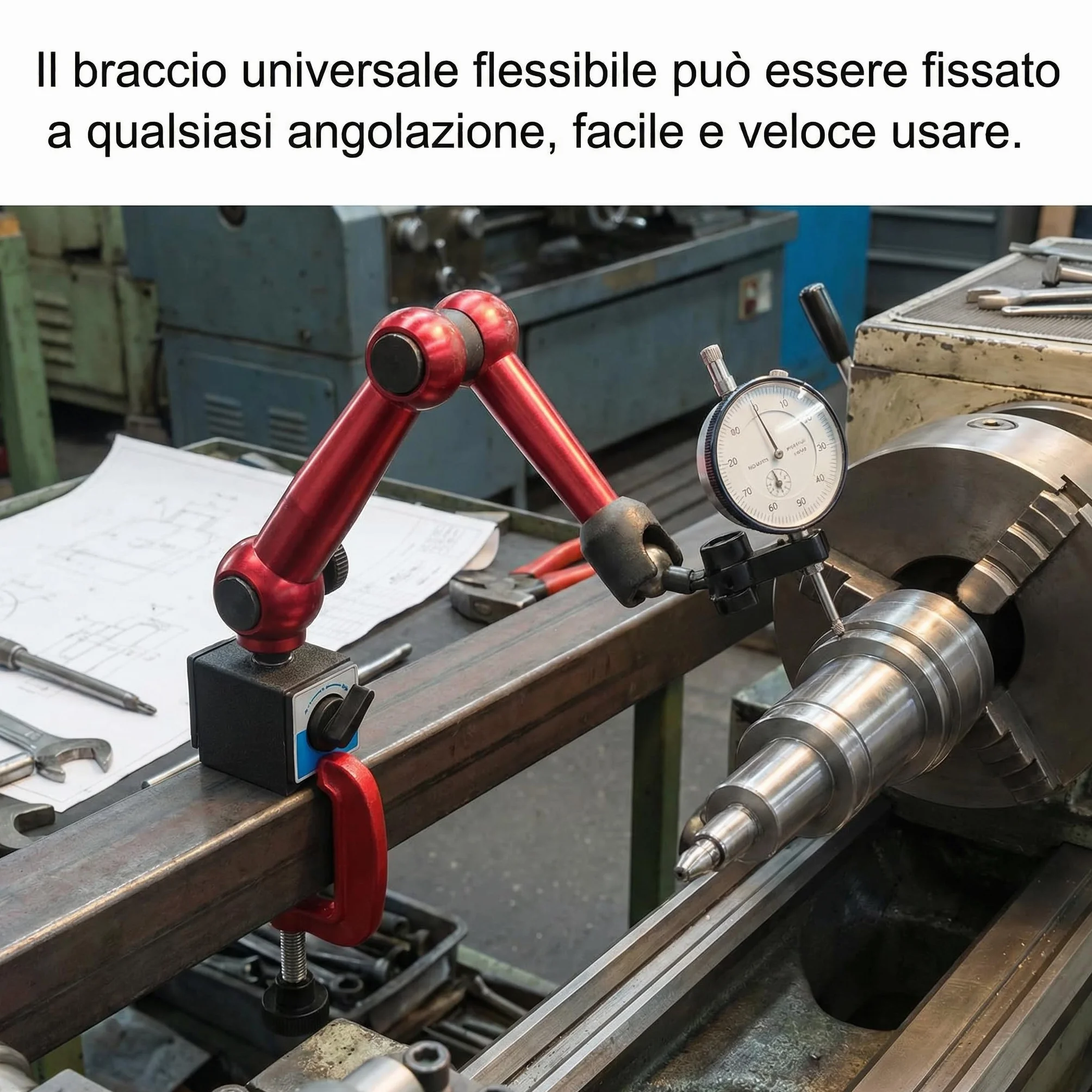 Portacomparatore con Base Magnetica Universale M5, Comparatore con Base Magnetica Comparatore con Supporto per Supporto Braccio Magnetico per Comparatore e Comparatore a Leva