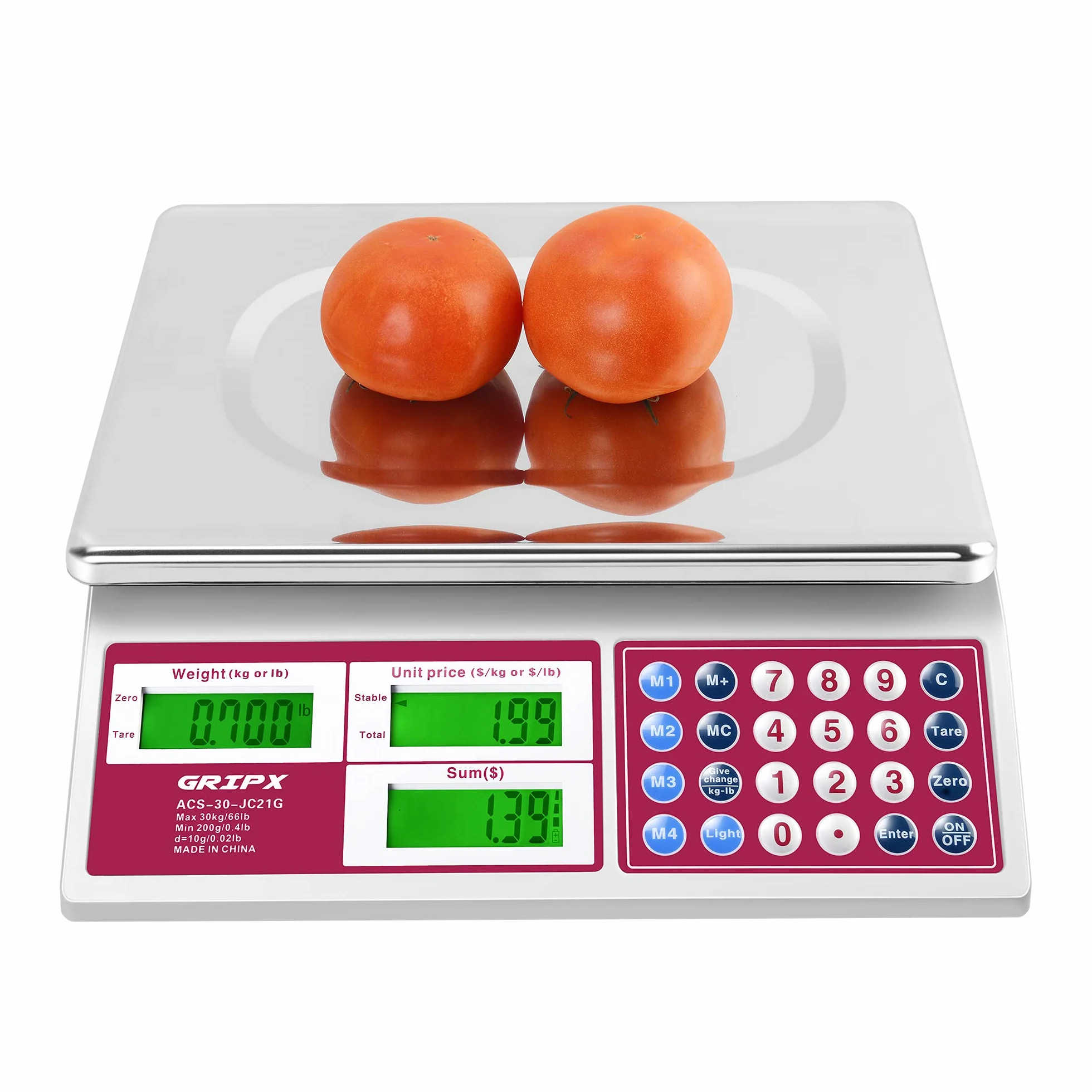 Bilancia commerciale digitale 30 kg LCD acciaio inossidabile retroilluminazione verde Batta