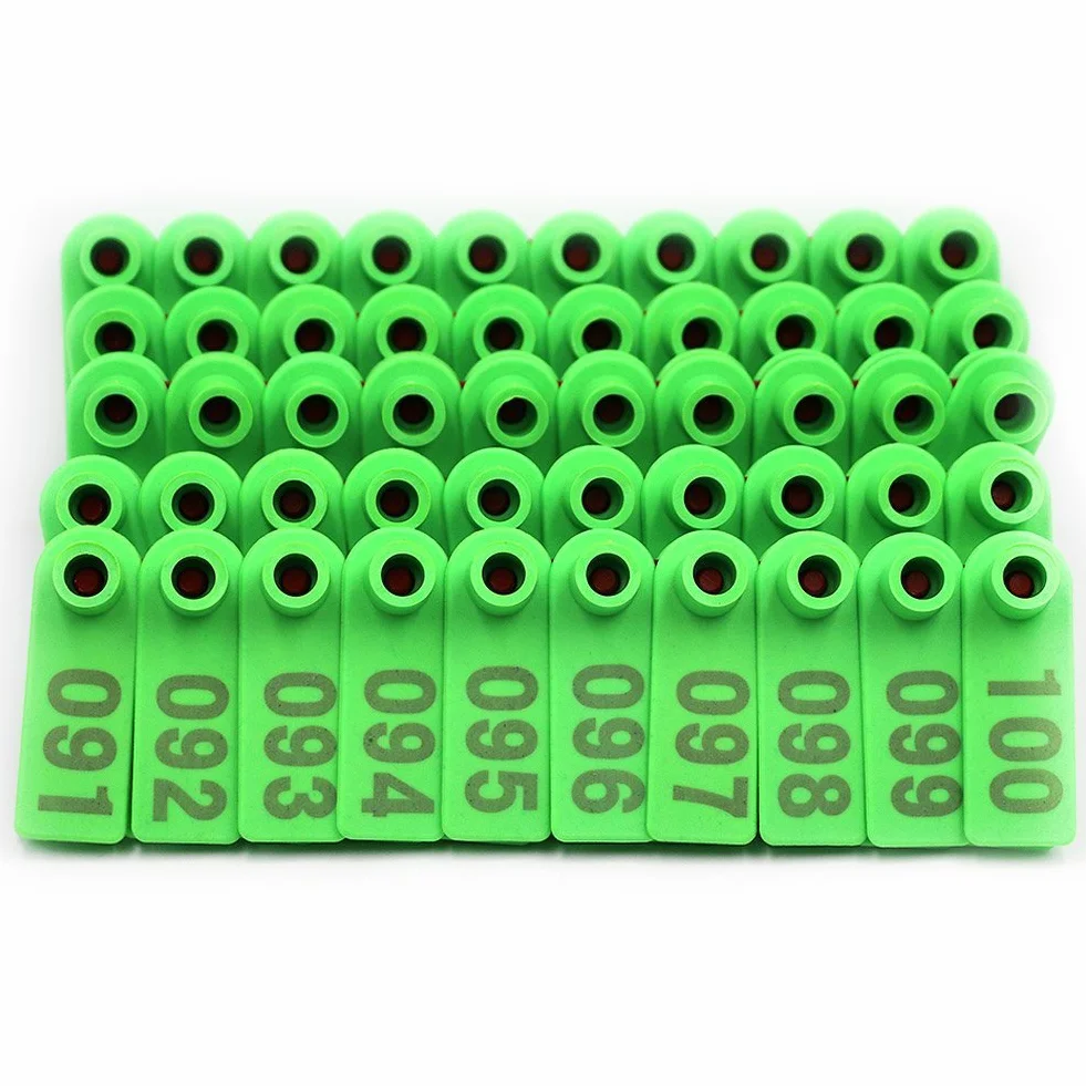 Etichette Auricolari per Pecore Etichette Auricolari per Bestiame in Plastica Verde per Capra Etichette Auricolari per Agnelli con Numero 001-100