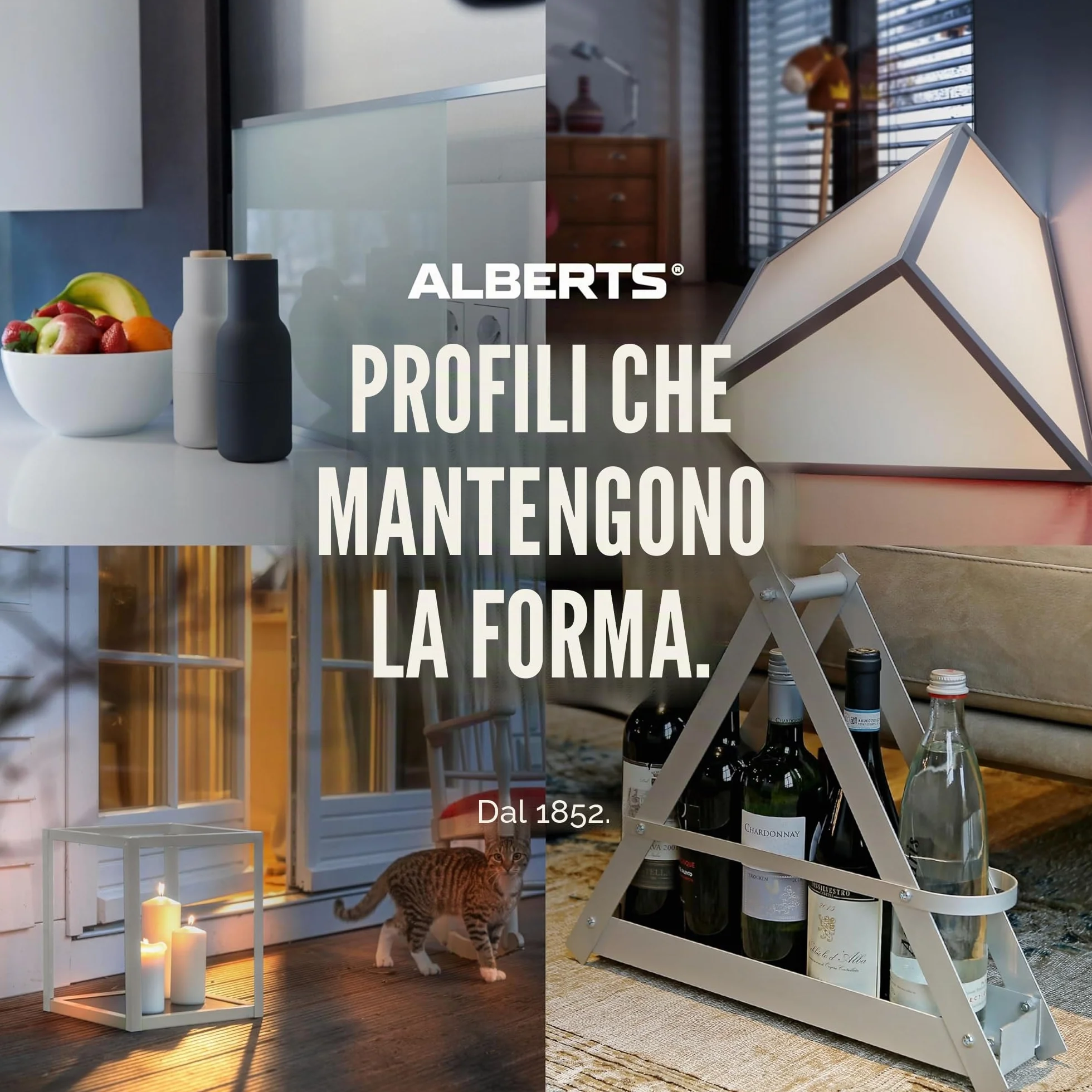 Alberts 433611 Barra piatta, autoadesiva, alluminio, bianco, 1000 x 30 x 2 mm