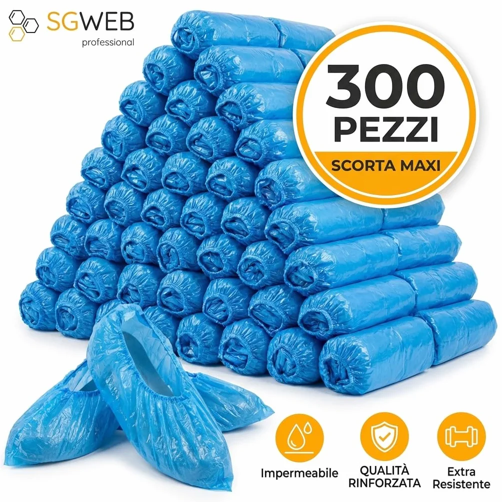 Copriscarpe Monouso 300 Pezzi Impermeabili Antiscivolo PE Taglia Unica Blu