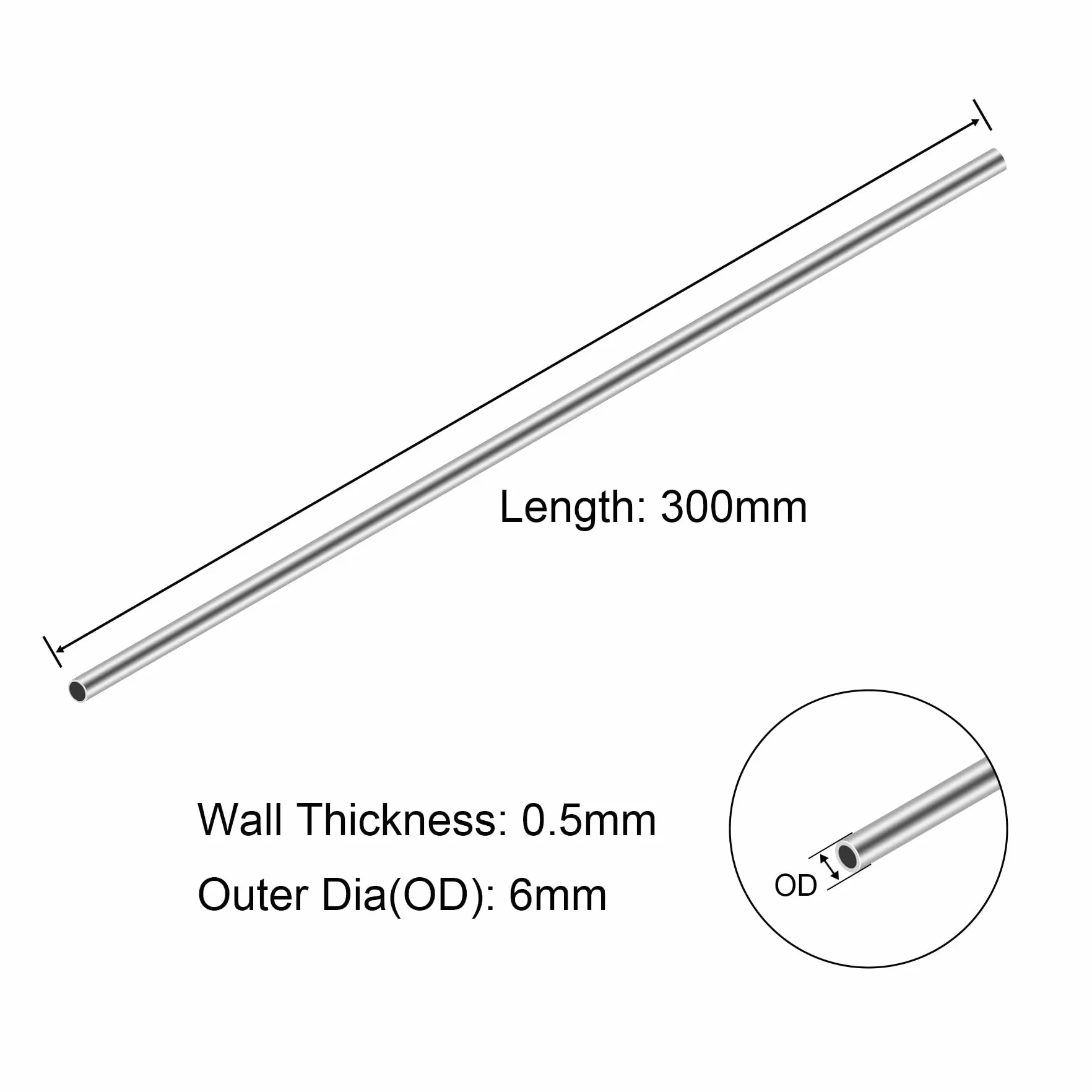 Tubi rotondi in acciaio inossidabile 304 diametro esterno 6 mm spessore parete 0,5 mm lunghezza 300 mm tubo dritto industriale