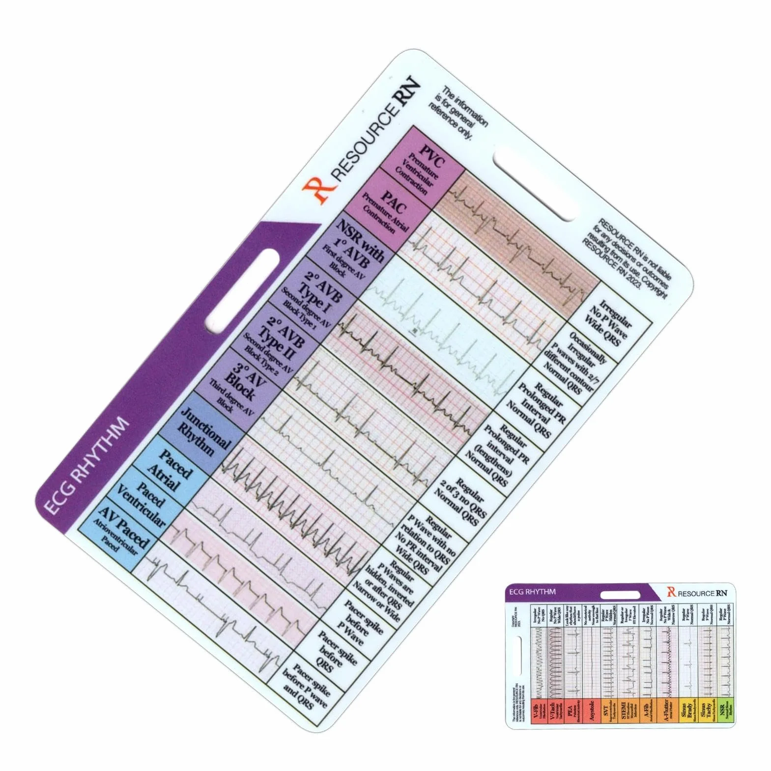 Tariffa ECG carte tascabili, ECG/EKG Rhythm Pocket Card, Double Side ECG/ECG RitmCalipers Pocket Card, Badge infermiere Carta di riferimento Tariffa ECG Pocket Card, per studenti, Paramedici