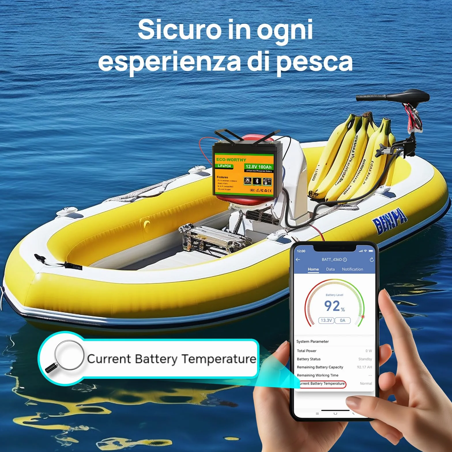 ECO-WORTHY LiFePO4 100 Ah Bluetooth, Batteria al Litio 12 V 100 Ah con Protezione BMS a Bassa Temperatura e max. 15000 Cicli, Batteria da 1280 Wh per Camper, Pannello Solare, Barca
