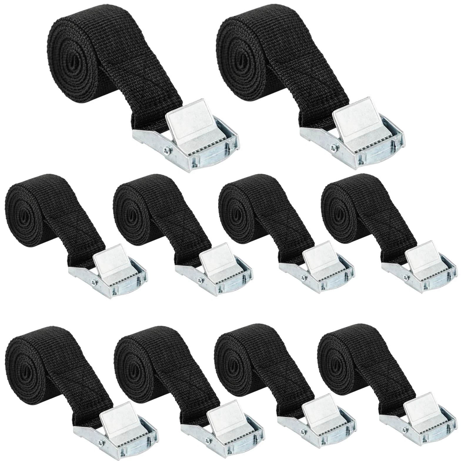 10 Pezzi Cinghie a Cricchetto 25 mm x 1 m, Cinghie di Fissaggio, Cinghia a Cricchetto per Valigia, Moto, Bicicletta, Camion, Rimorchi (Nero)