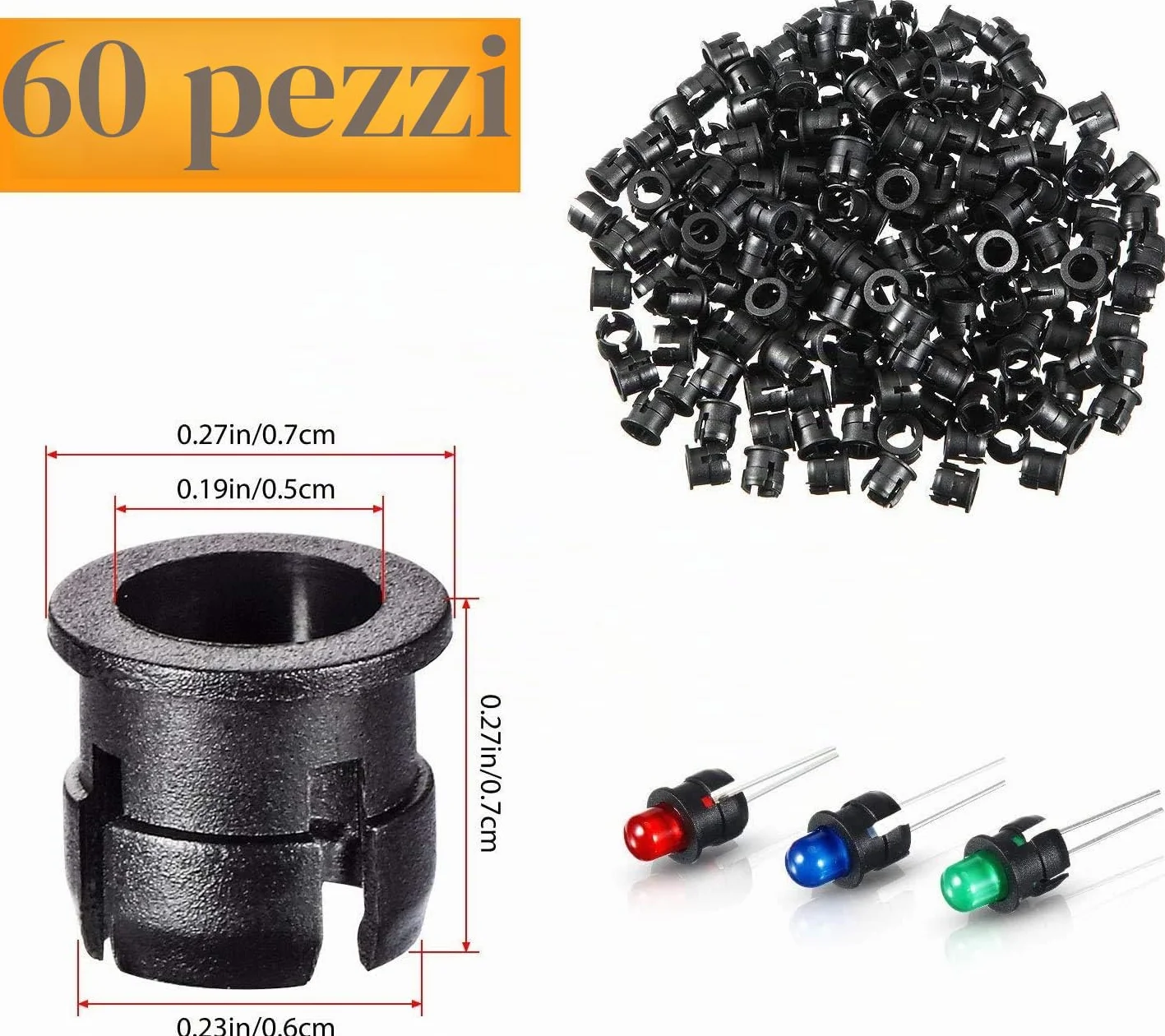 LED pre-cablati 5 mm ultra luminosi 60 pezzi bianco caldo rosso blu verde giallo + 60 supporti plastica