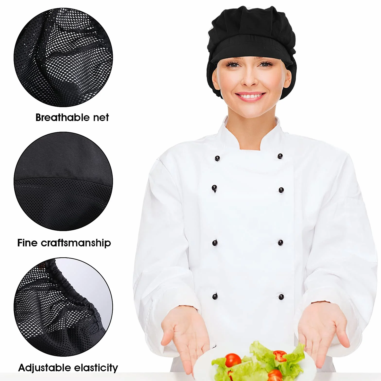 Lusofie 2 pezzi cappello da chef da cucina nero con tesa per donne uomini