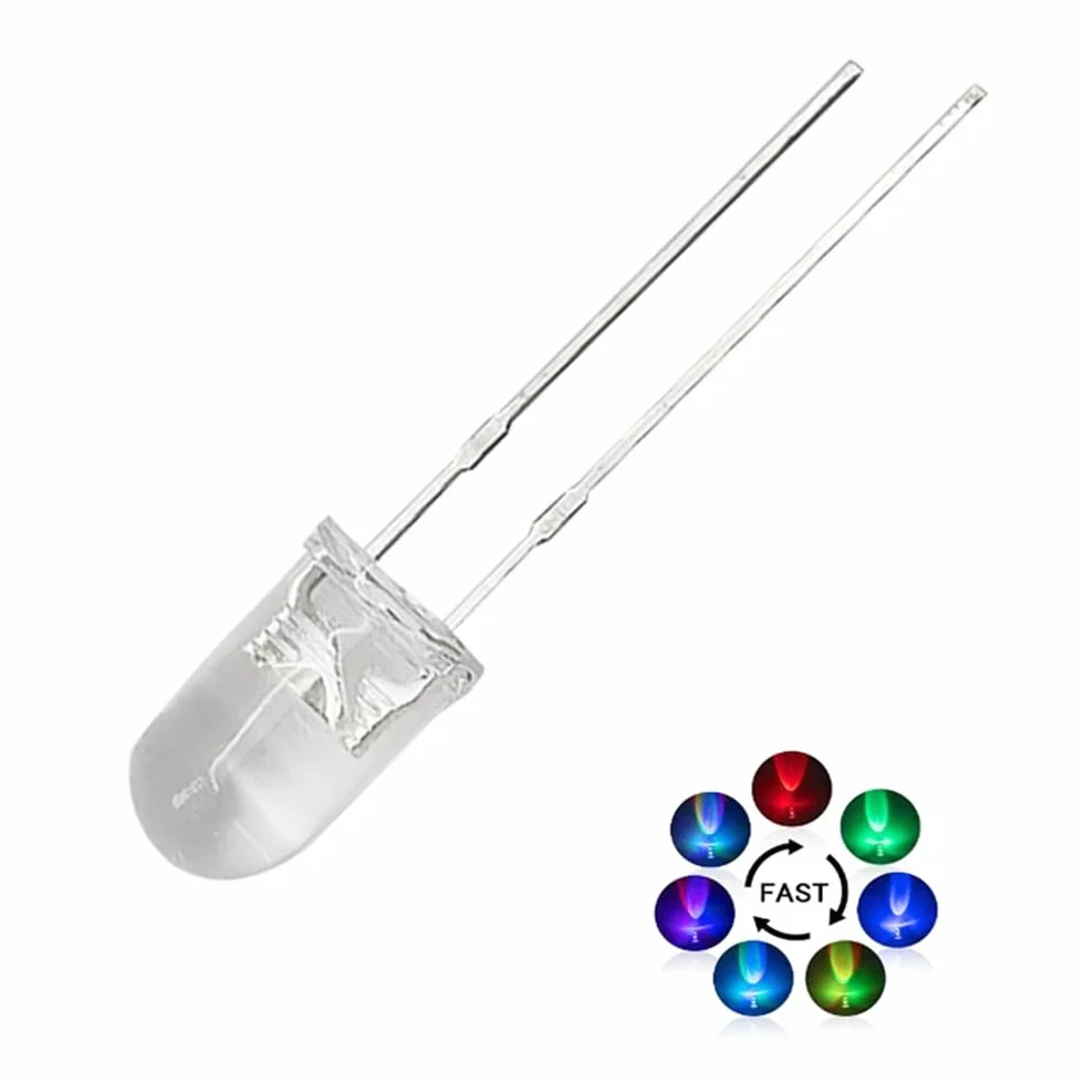 100 pezzi 5 mm RGB Multicolor lampeggiante rapido cambio di colori Diodi LED dinamici luci lampeggianti rotondi DC luminose lampadine componenti elettronici, diodi luminosi tremolanti