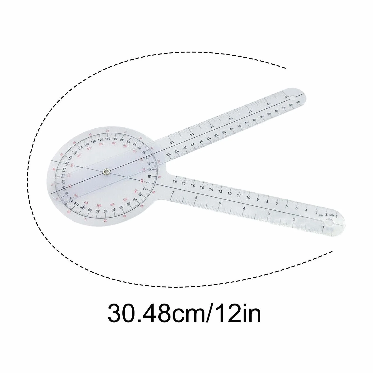 Goniometro da 30,5 cm, goniometro da 30,5 cm, goniometro fisico professionale, angolo fisico a 360 gradi, righello per articolazioni del ginocchio, gomito, spalla o anca