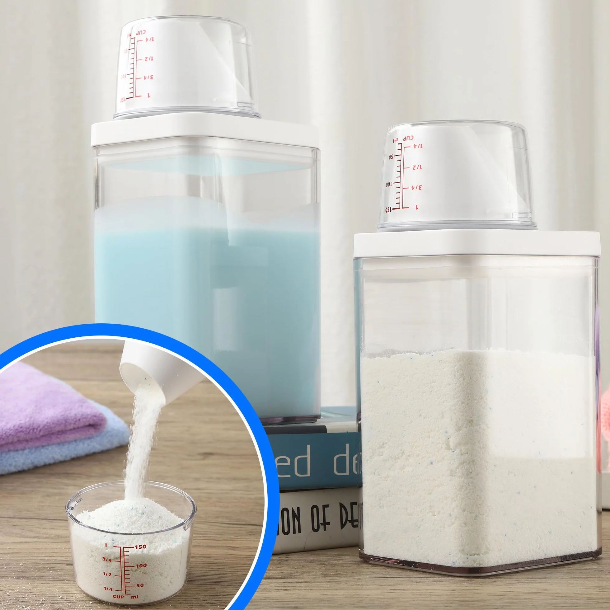 2 Pezzi 1100 ml Dispenser Detersivo Lavatrice,Dosatore Detersivo Lavatrice con Misurino, Contenitore per Detersivo in Polvere,Può essere utilizzato per conservare detersivi, riso, cereali, ecc