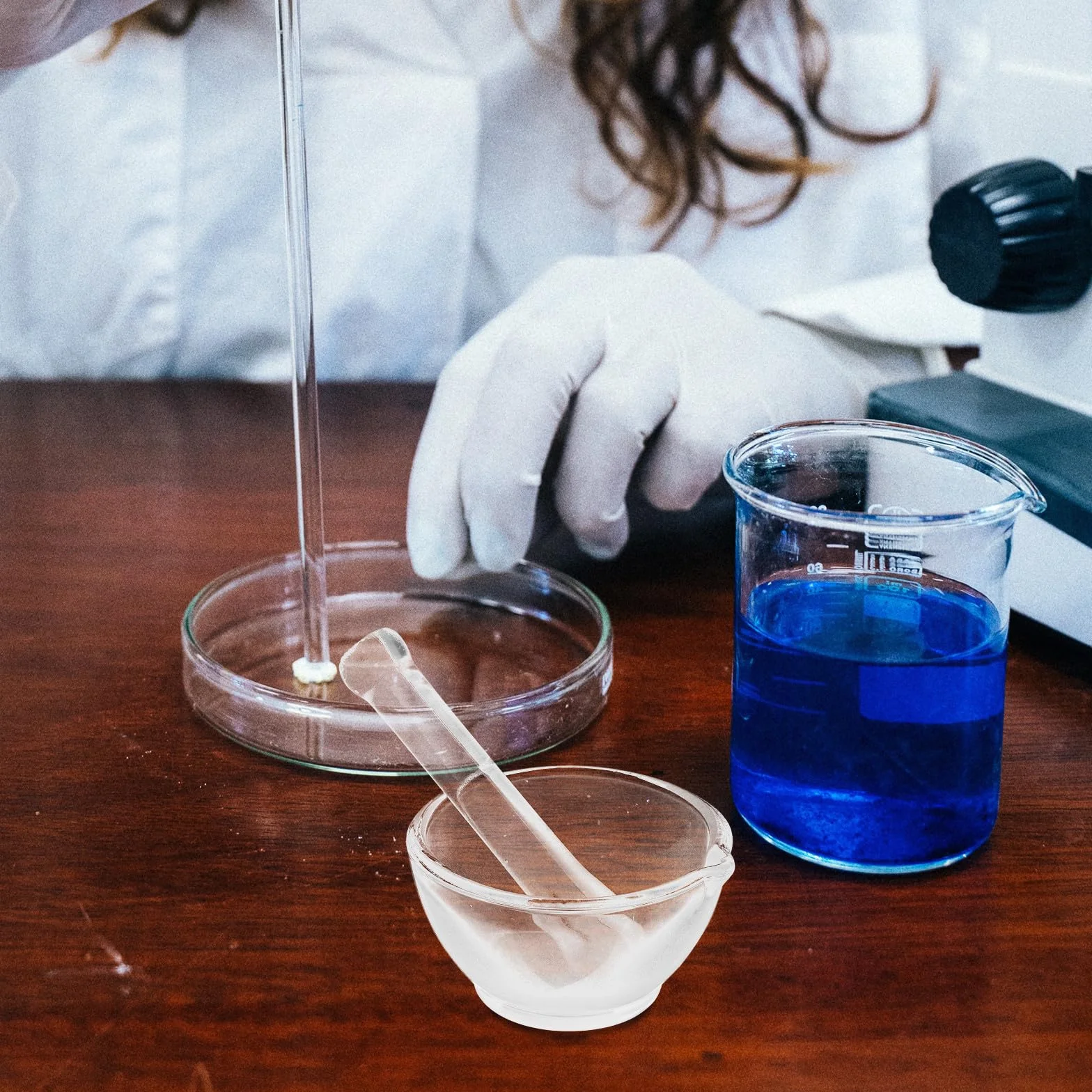 Mortaio di vetro con pestello 60 mm in vetro medicinale ciotola macina per laboratorio e cucina pentola per compresse e polveri chimiche