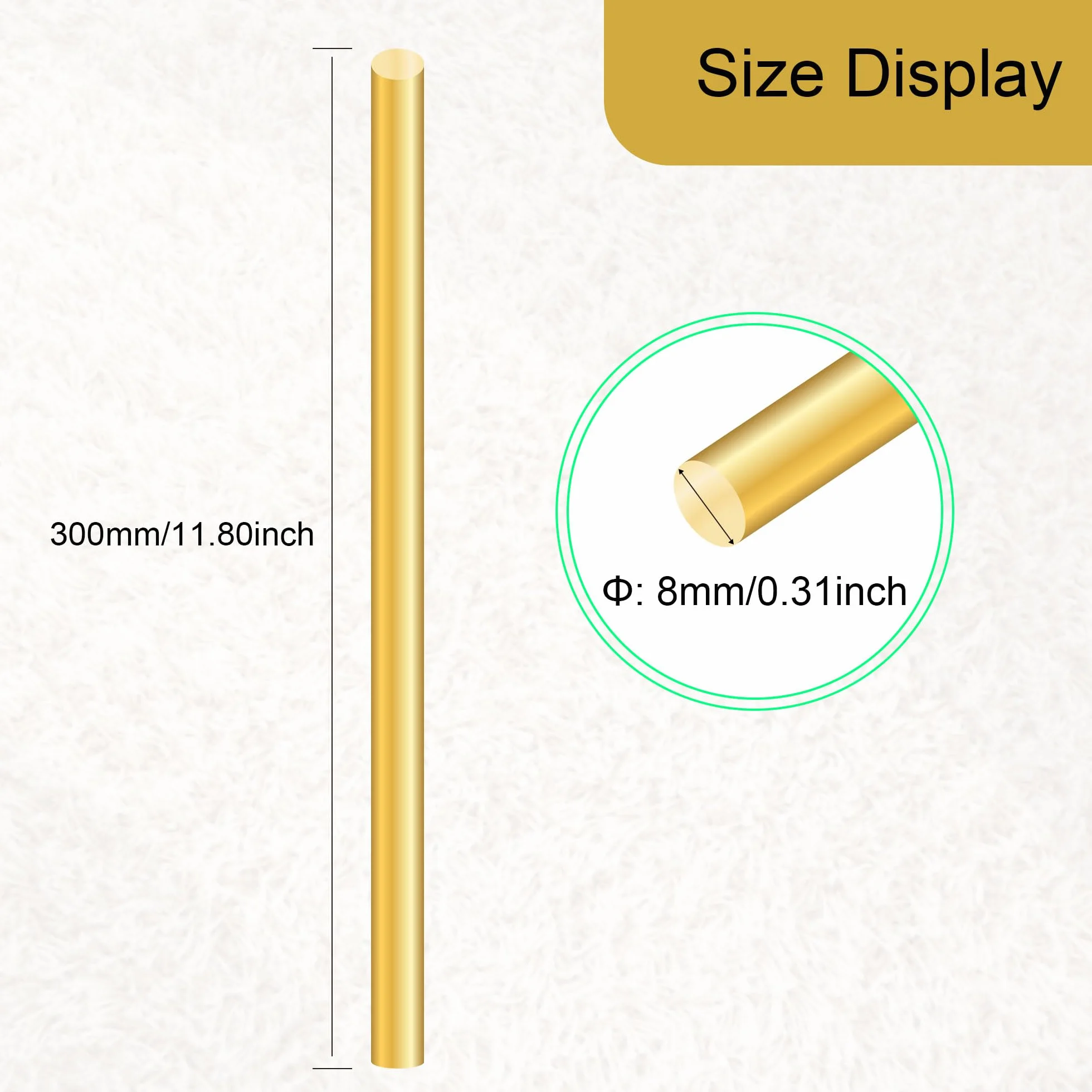 Asta in ottone 8 mm x 300 mm, asta rotonda massiccio per fai da te (1 pezzo)