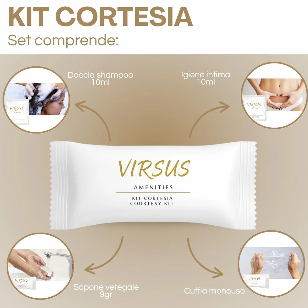 Virsus 200 Pezzi Kit Cortesia in 50 Bustine per Hotel B&B