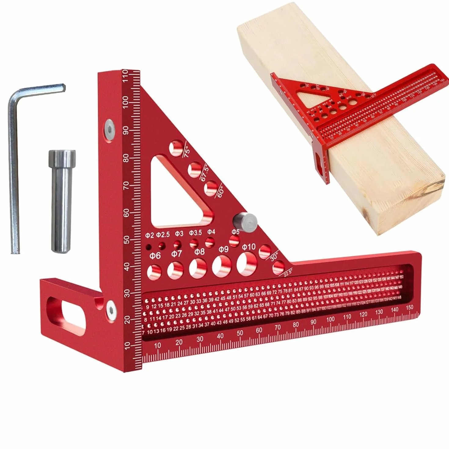Quadrato Mitre 3D, Regola di misura multi-angolare, Strumento di precisione in lega di alluminio per falegnameria, 15