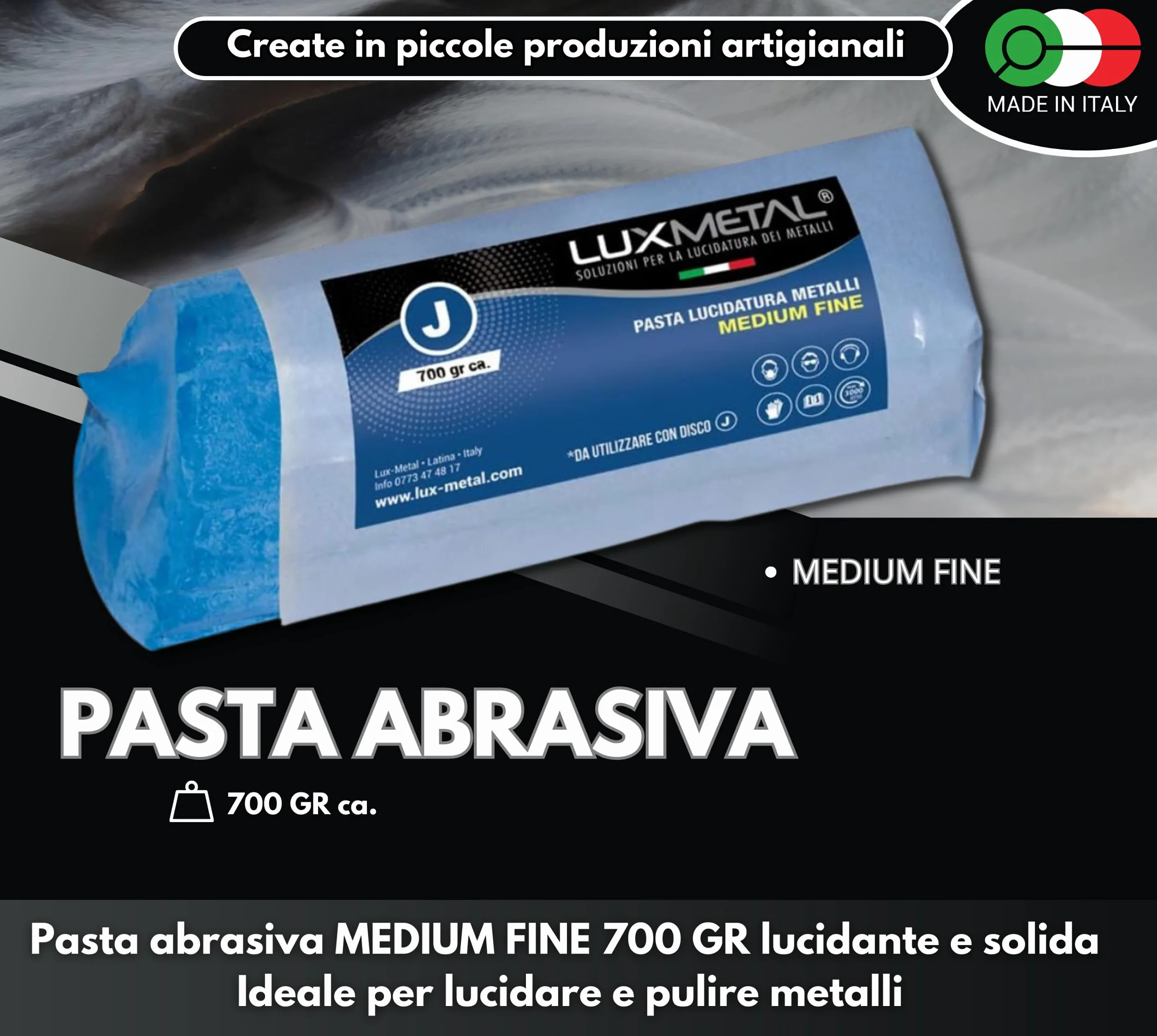 Lux Metal Pasta Abrasiva Lucidante Blu Scuro Medium Fine 700 gr Lucidatura Metalli Acciaio Inox Cera Per Lucidare Alluminio A Specchio Ferro Lucida Cromature Solida Ottone Rame Marmo Plastica Argento
