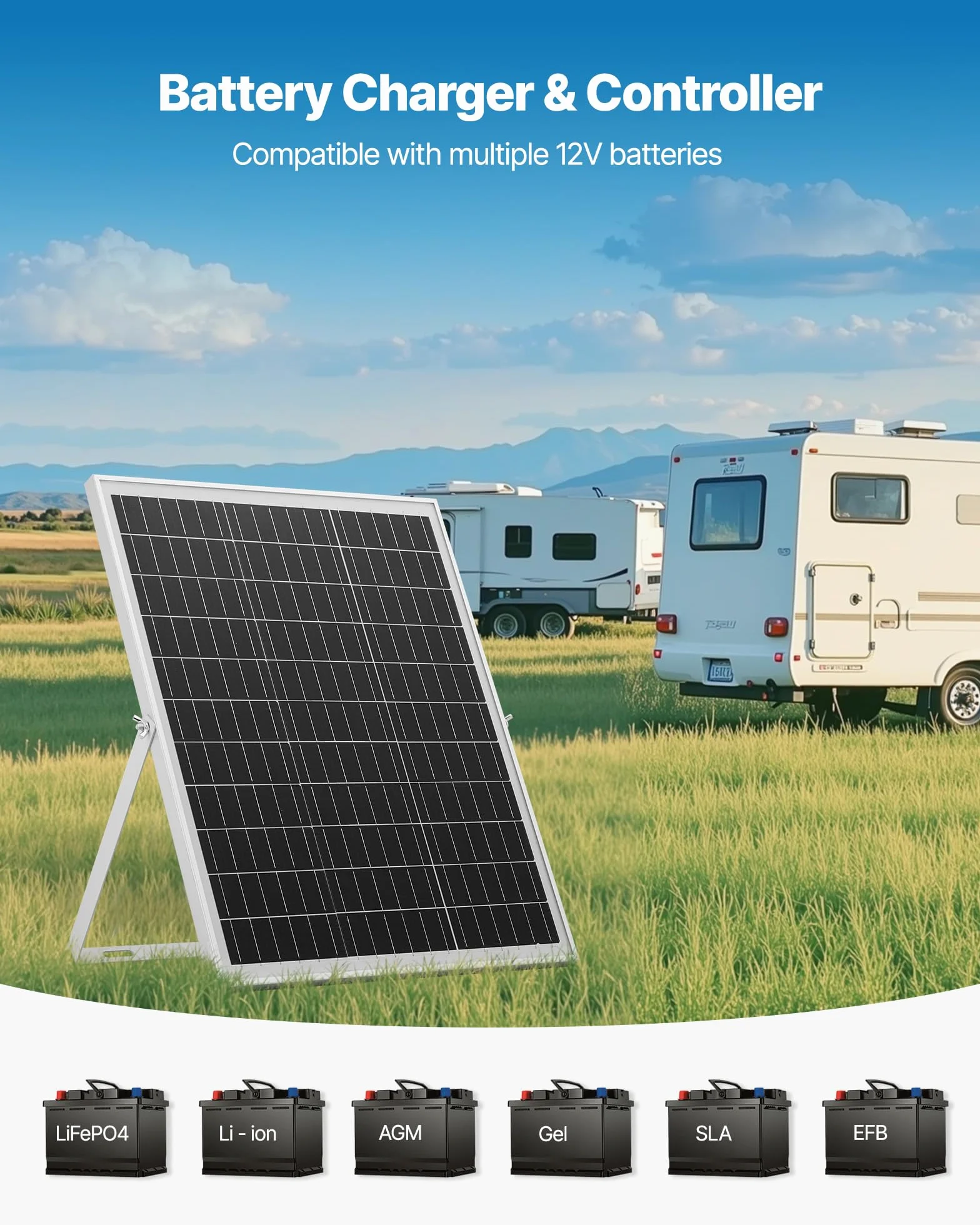 VEVOR Caricabatteria Solare 25 W 12 V, Pannello Solare Monocristallino Regolatore MPPT da Esterno, Staffa di Montaggio Regolabile, Impermeabile IP67, Kit Caricabatteria Solare per Auto Barche Camper