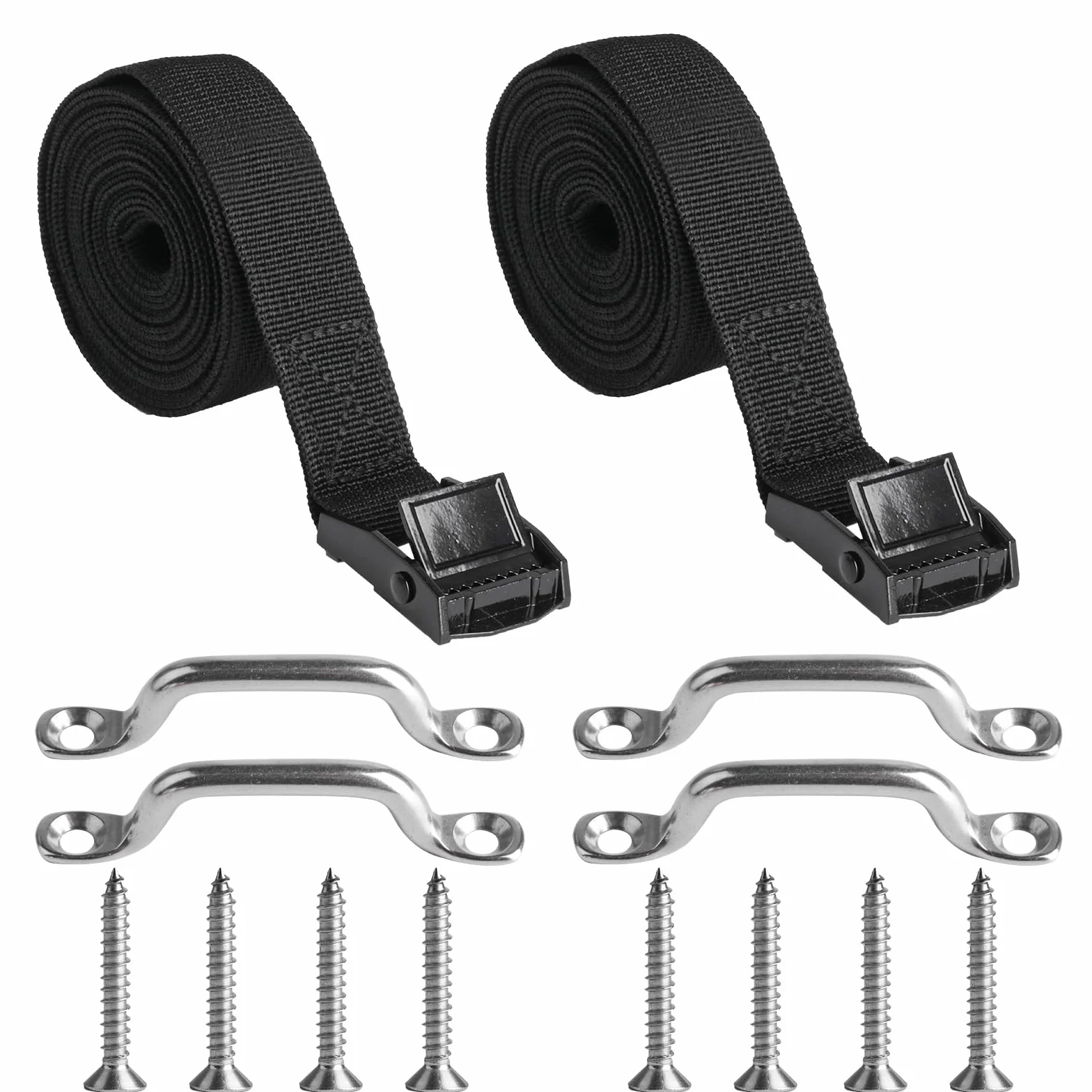Kit di 2 cinghie per scatola batteria da 118 pollici / 10 piedi (300 cm / 3 metri), staffa in acciaio inossidabile e viti per barca, auto