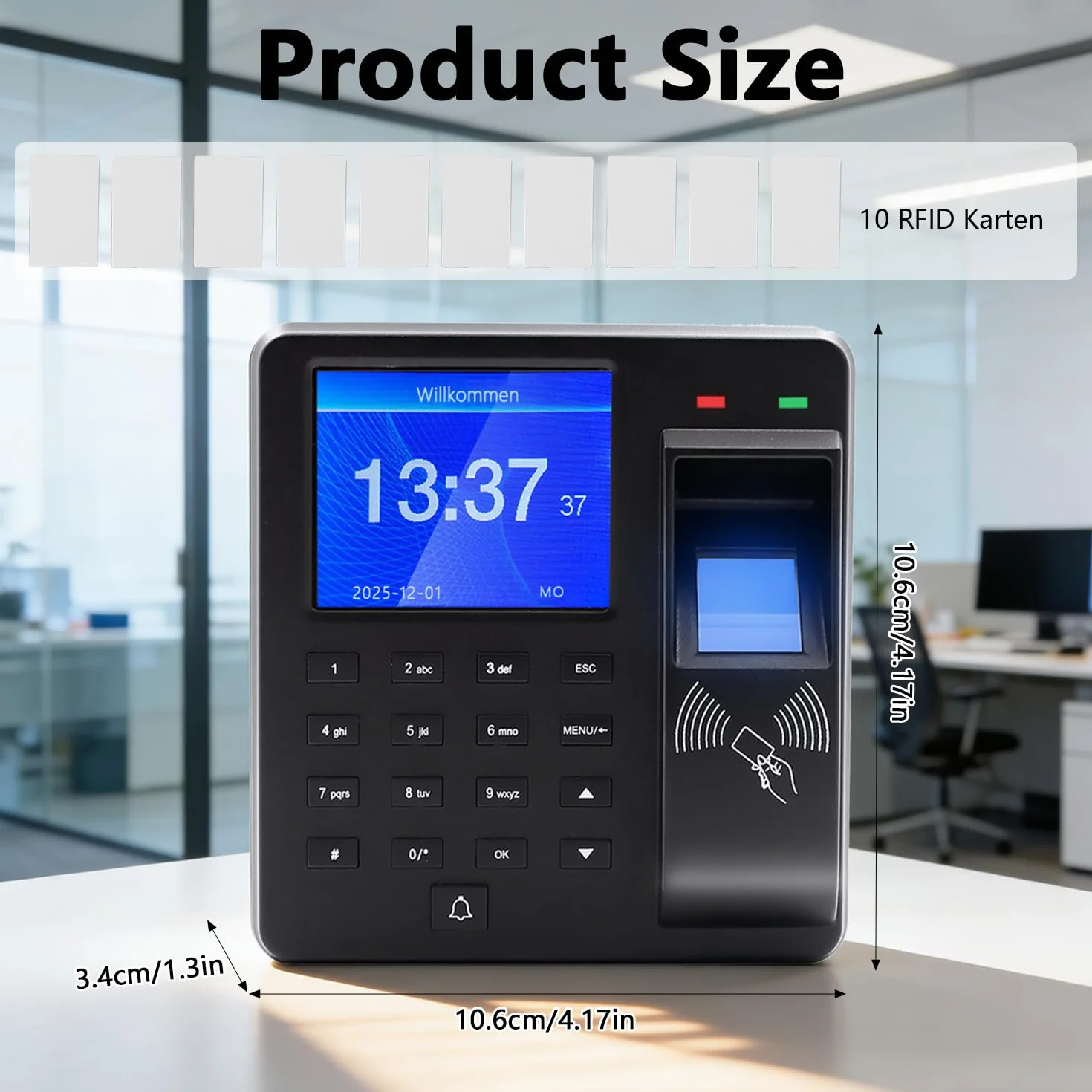 Sistema di rilevamento del tempo per piccole imprese, dispositivo di rilevamento del tempo 3-in-1 con impronta digitale, password e lettore di carte, capacità impronte digitali 1000, sistema di
