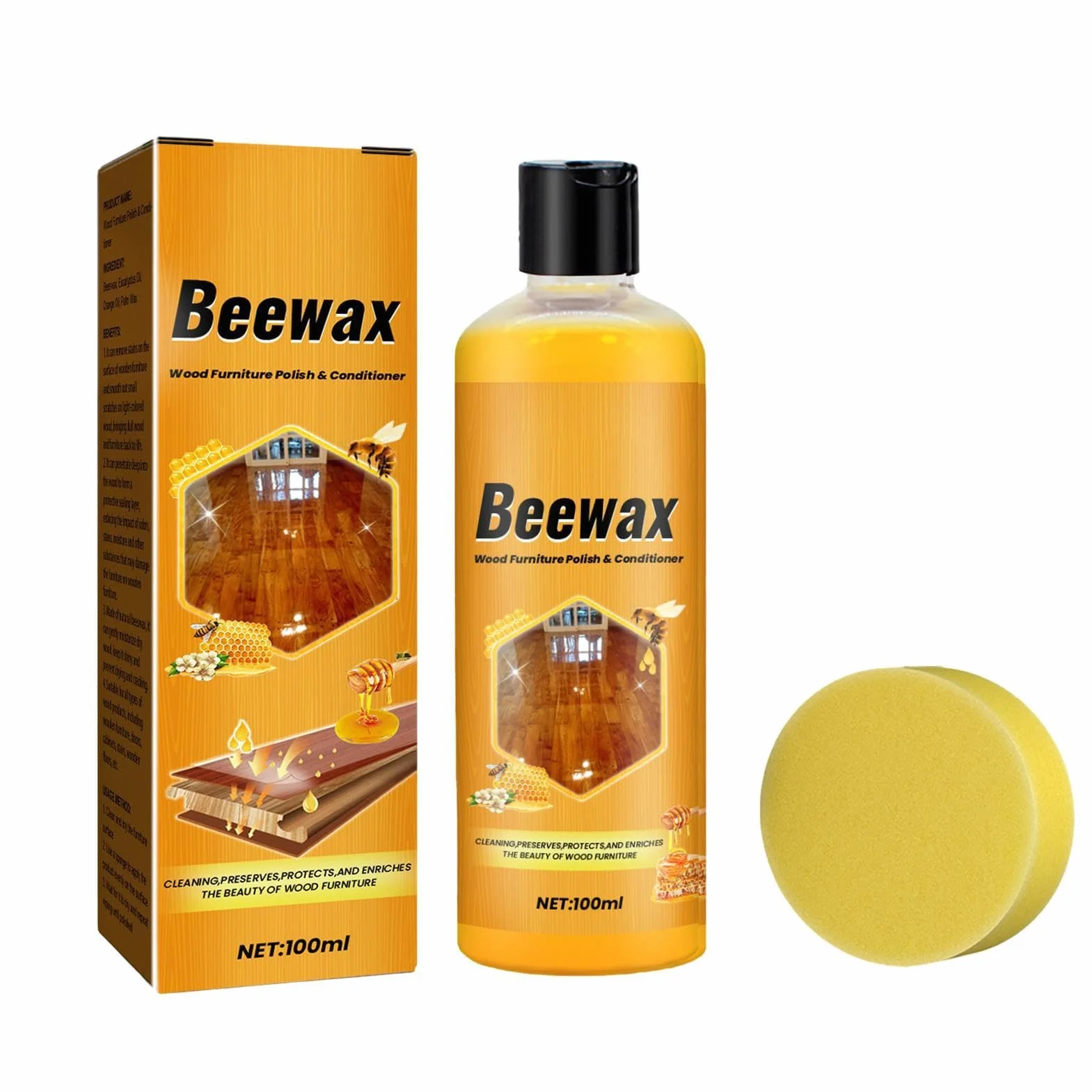 Agente Lucidante Per Mobili - 100ML Detergente Dor Pavimenti beewaxs, Lucidante Naturale Per Mobili, LucidantePer Legno A Lunga Durata Per Rimuovere Impronte Digitali, Tavoli, Battiscopa